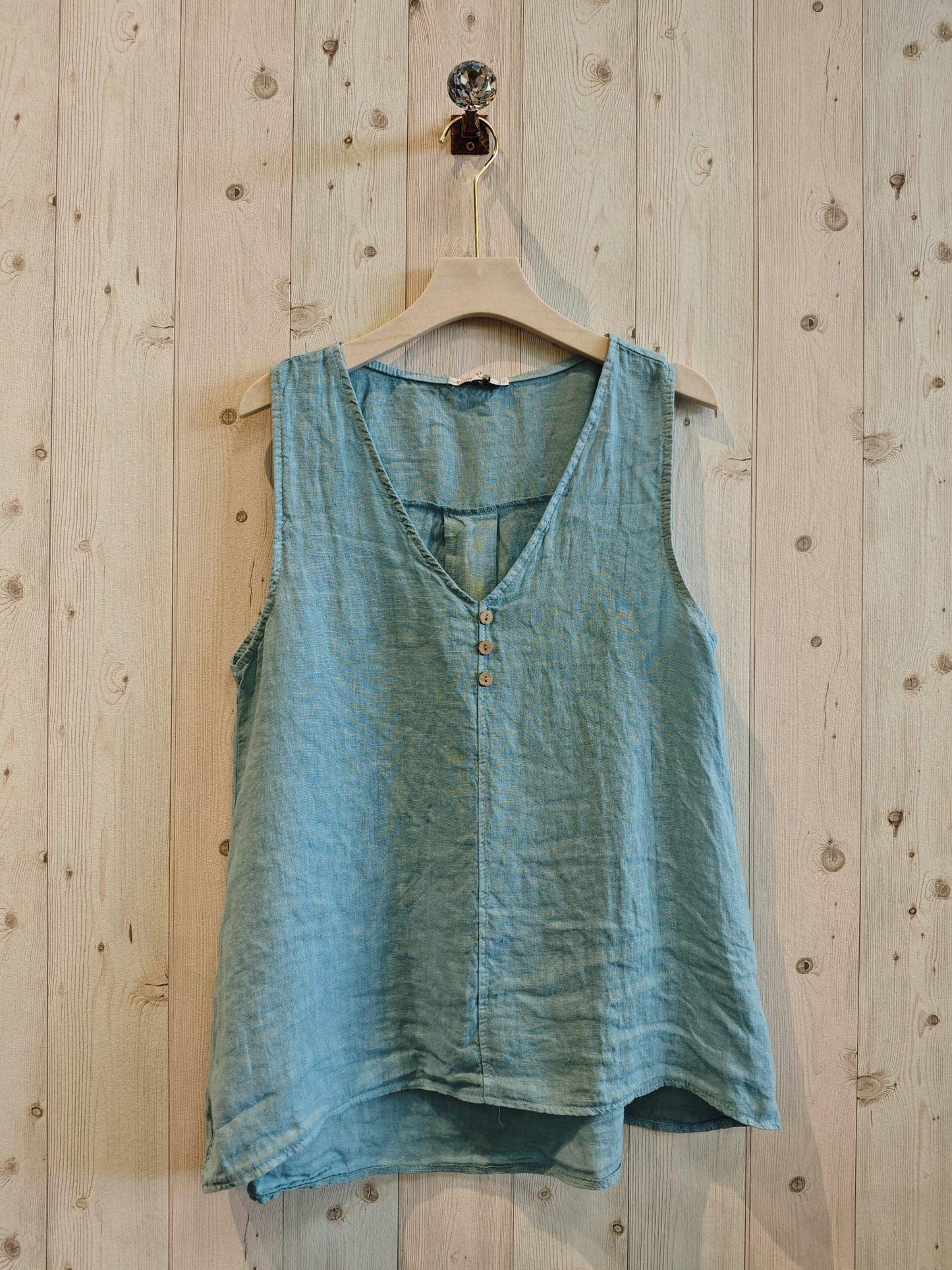 REF 12116 LONG 100% LINEN T-SHIRT: KHAKI