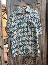 Load image into Gallery viewer, Blue Aztec men’s shirts by Redgirldesigns
