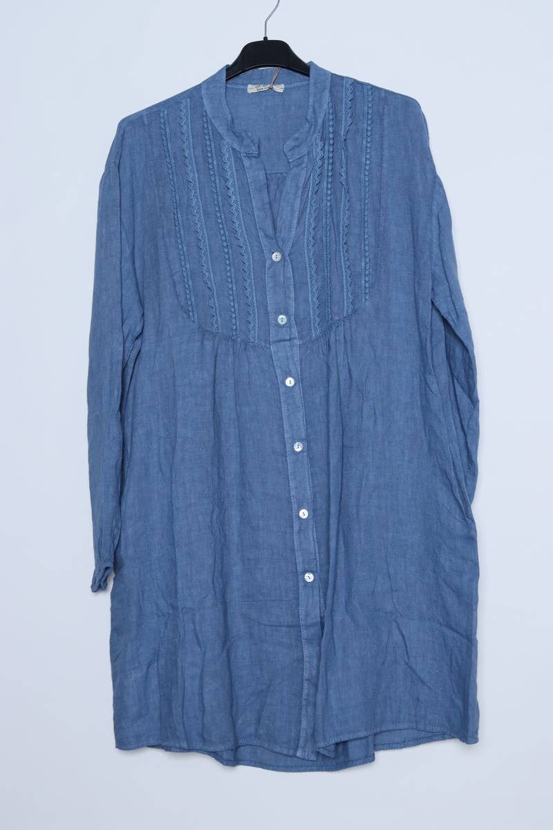 Short Dresses in 100% Linen REF. 14790: Royal blue / Unique