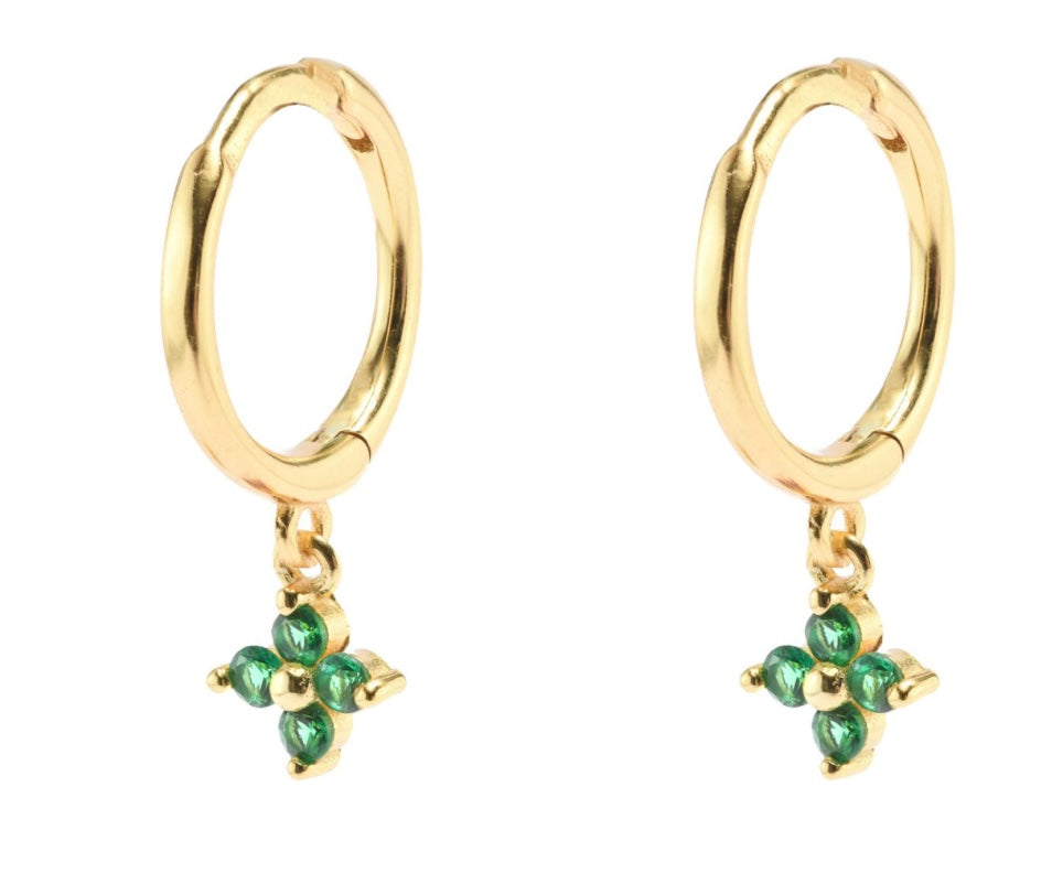 Gold and emerald coloured gem stone Huggies