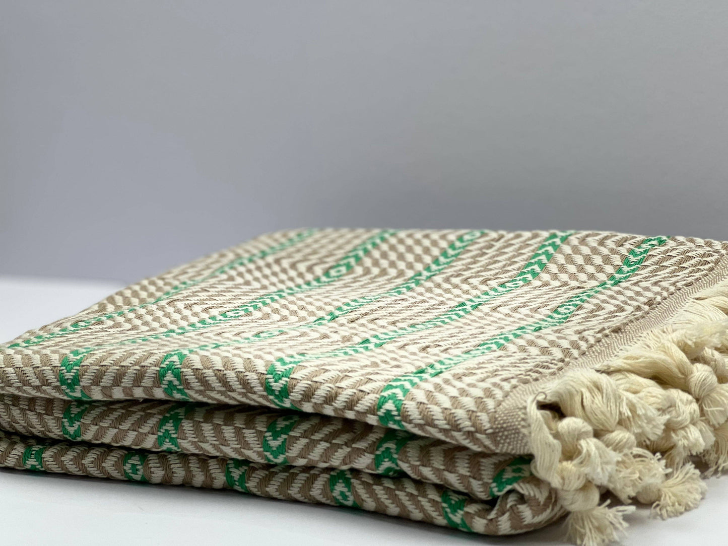 Coffee Green Zigzag - %100 Original Turkish Cotton Towels