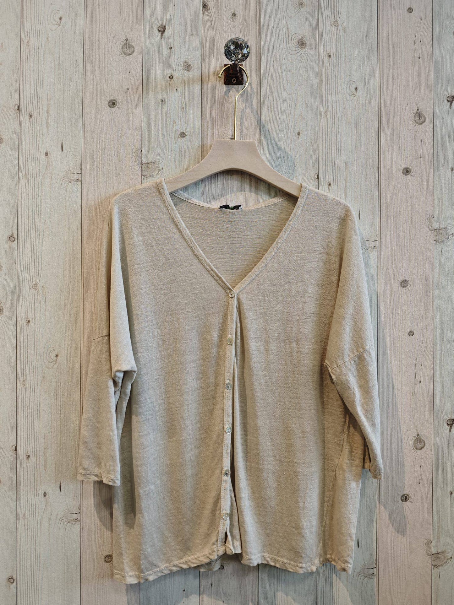 100% LINEN cardigan : BEIGE