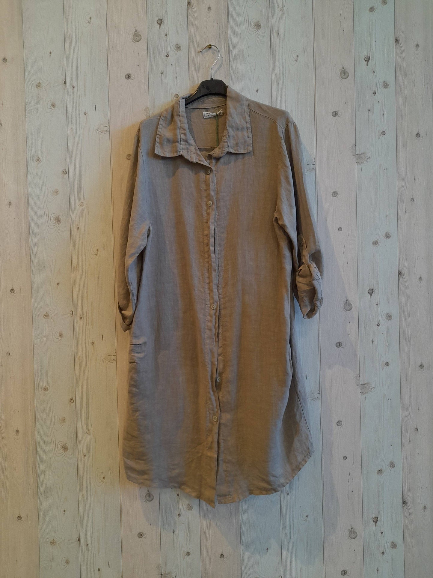 100% LINEN SHIRT dress: BLACK