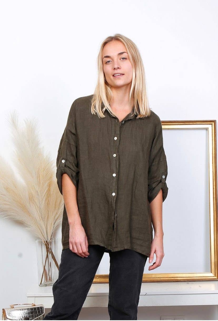 100% linen shirts REF. 20090: Khaki / Unique