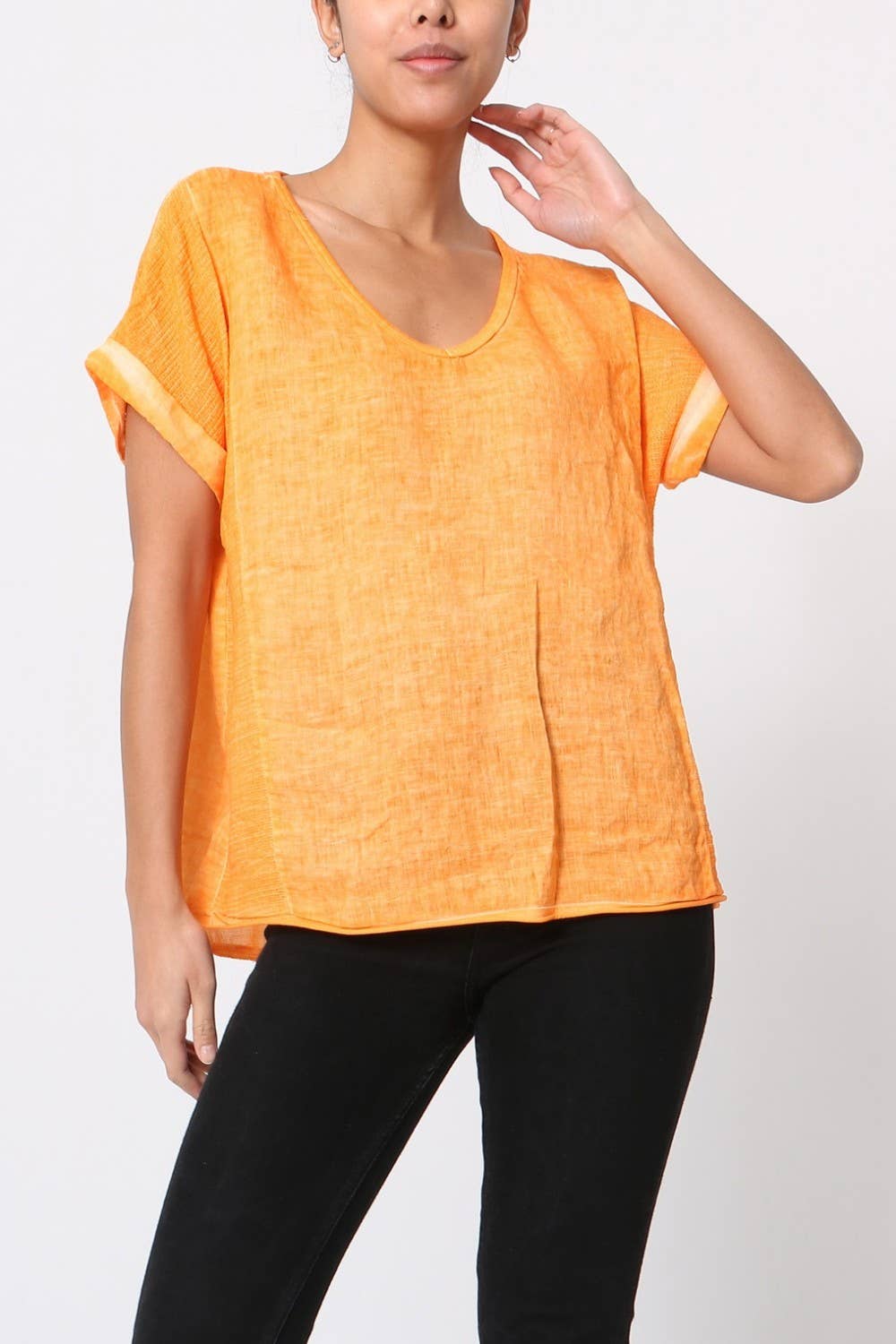 Textured T-shirt in 100% linen REF. 651: White / Unique