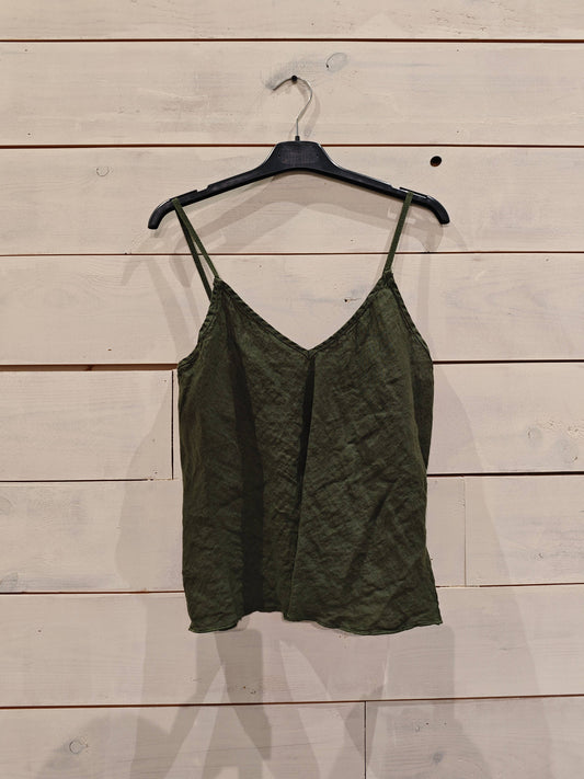 REF 22943 100% LINEN TANK TOP: Khaki