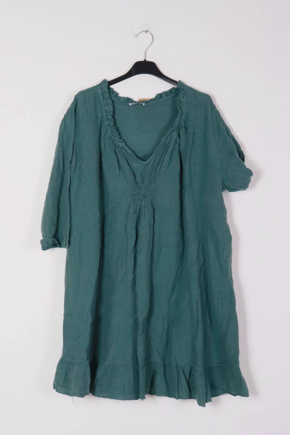 Plus size linen dress V neckline SKU 1628: Duck Green