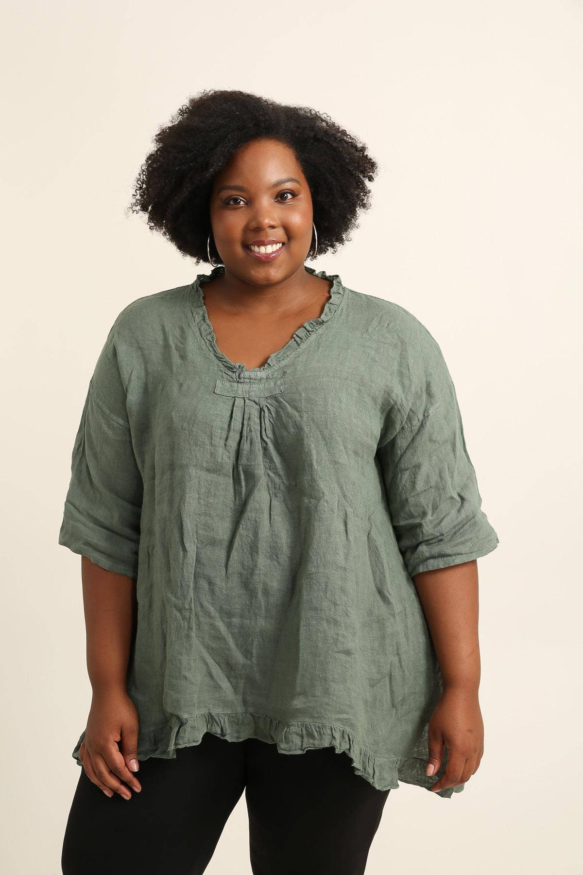 Plus size linen tunic SKU 23661: Chocolate