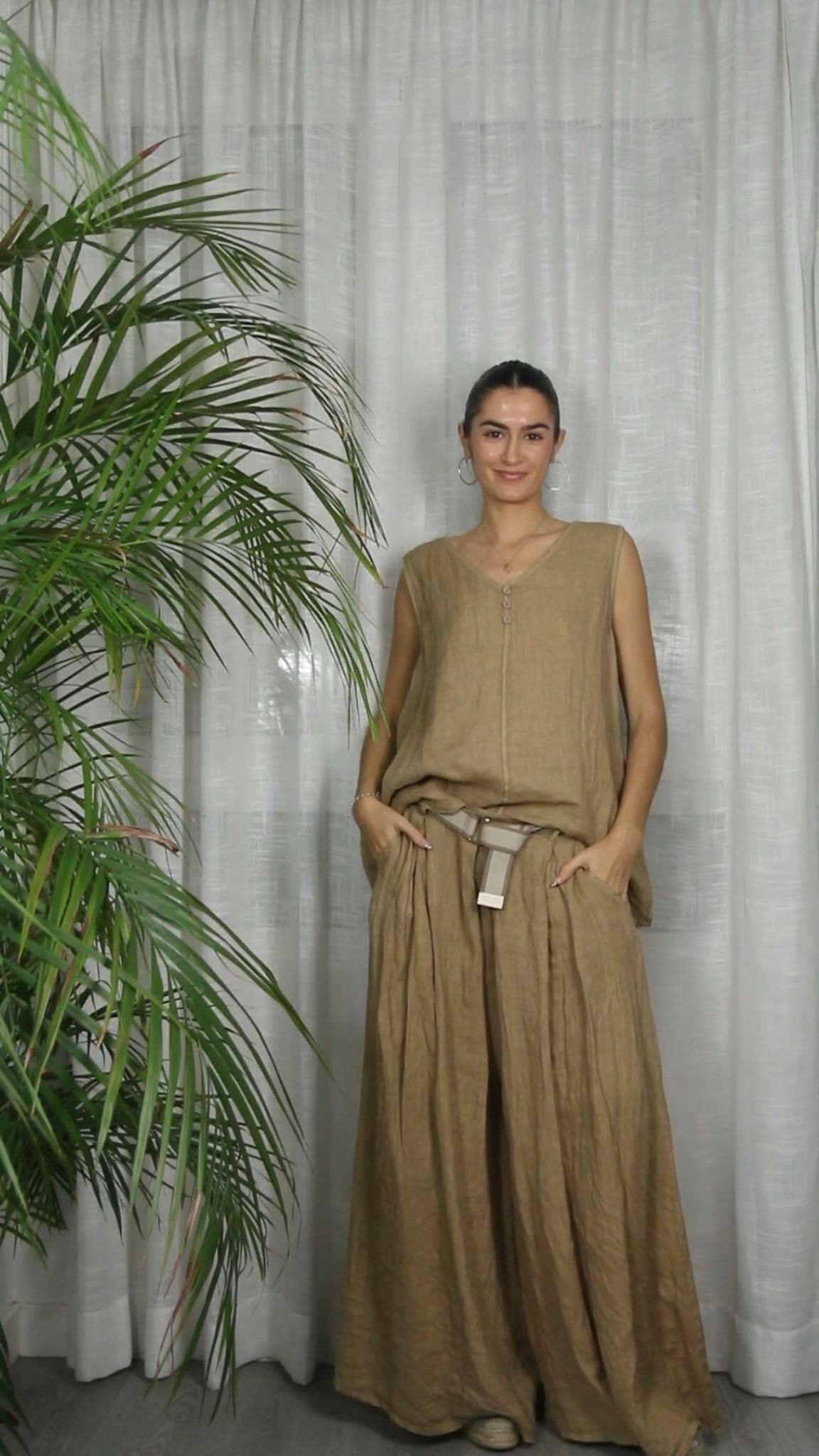 100% LINEN Top: CAMEL