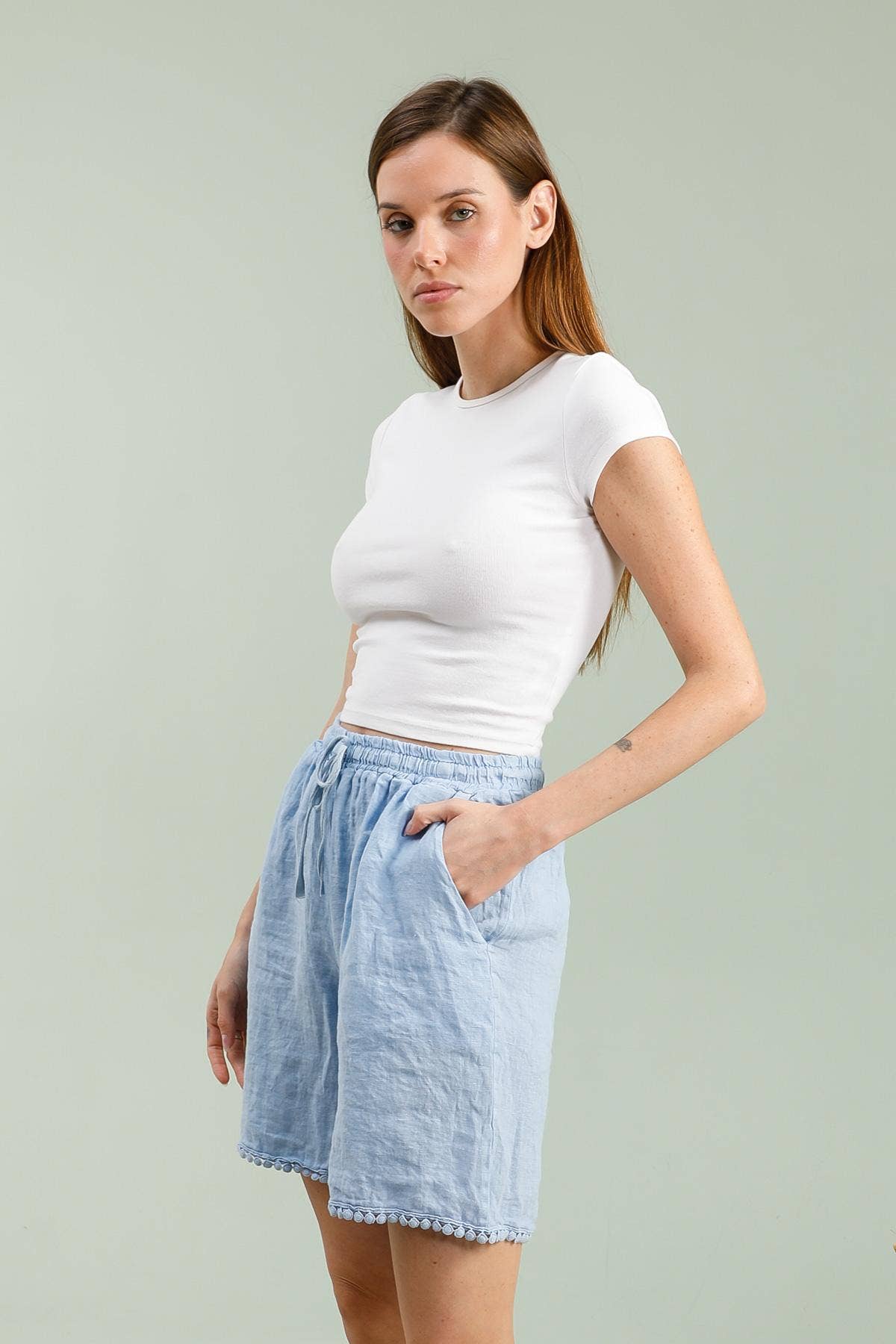 100% Linen Bermuda Shorts REF. 85751: Navy