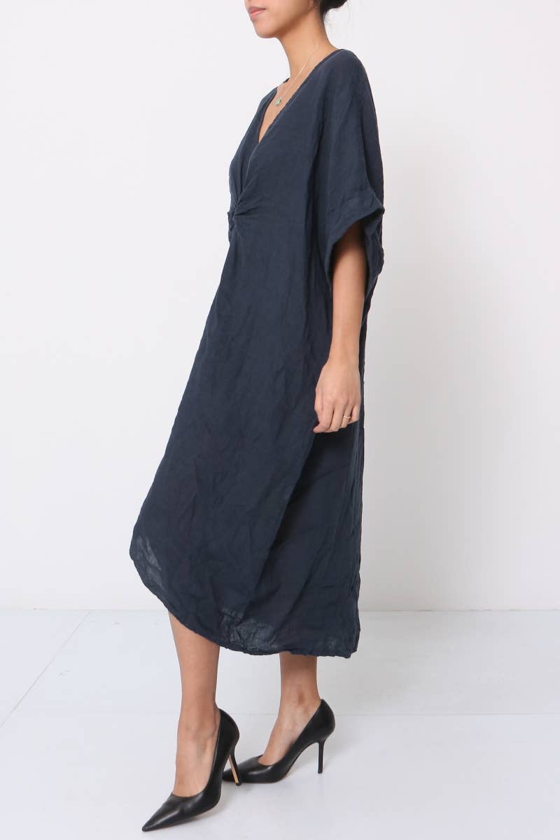 V-neck front swirl long dress  Black