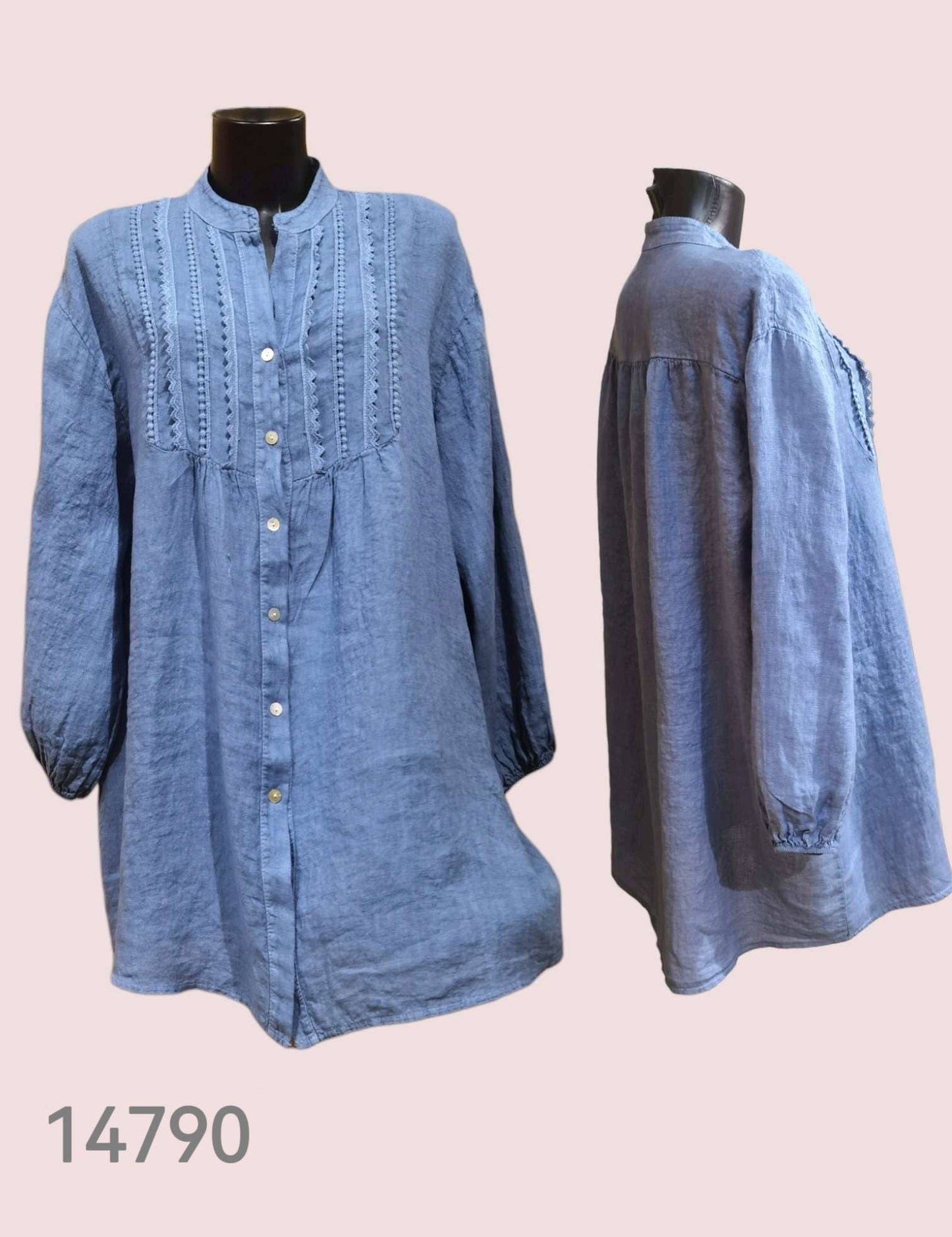 Short Dresses in 100% Linen REF. 14790: Royal blue / Unique