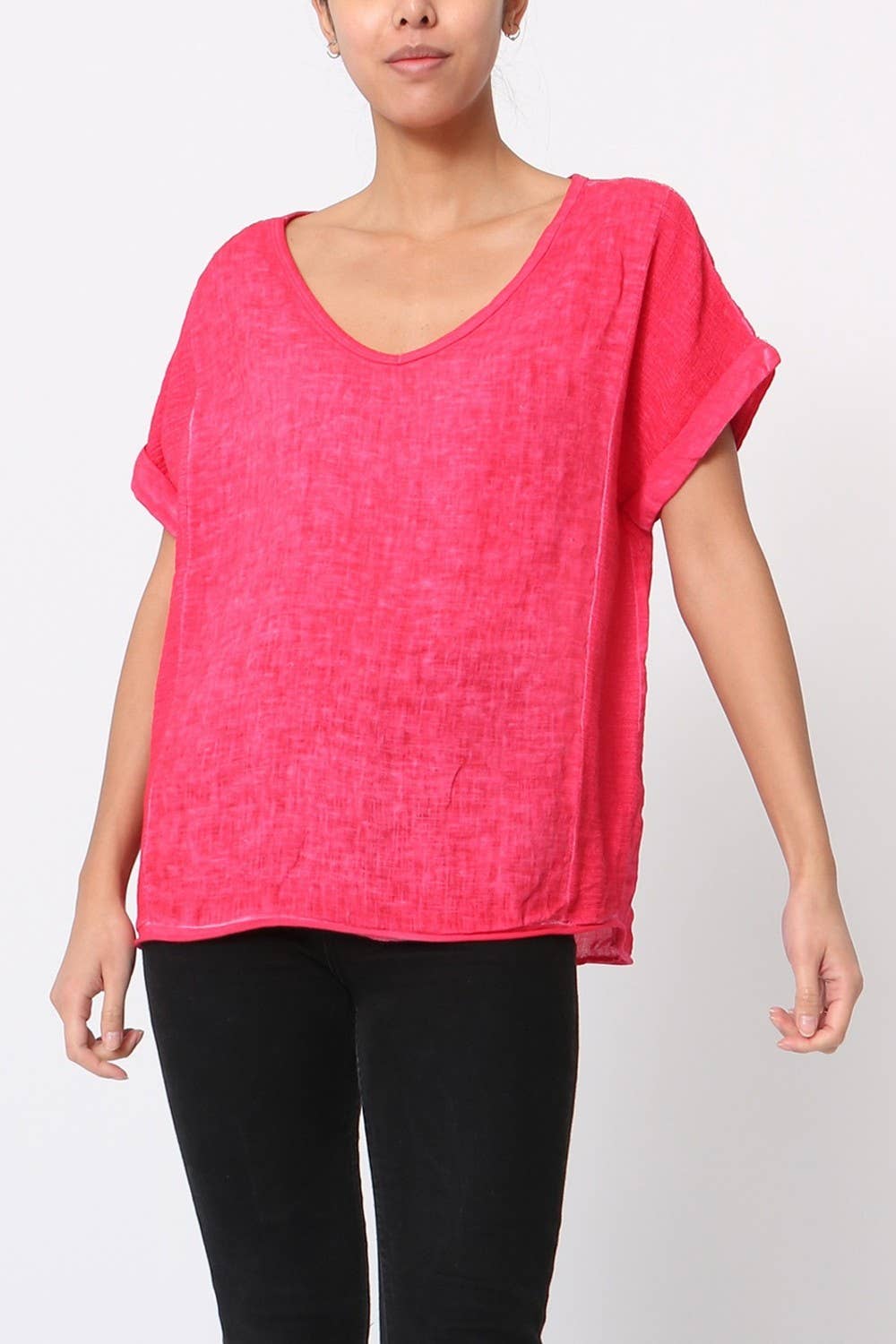 Textured T-shirt in 100% linen REF. 651: White / Unique