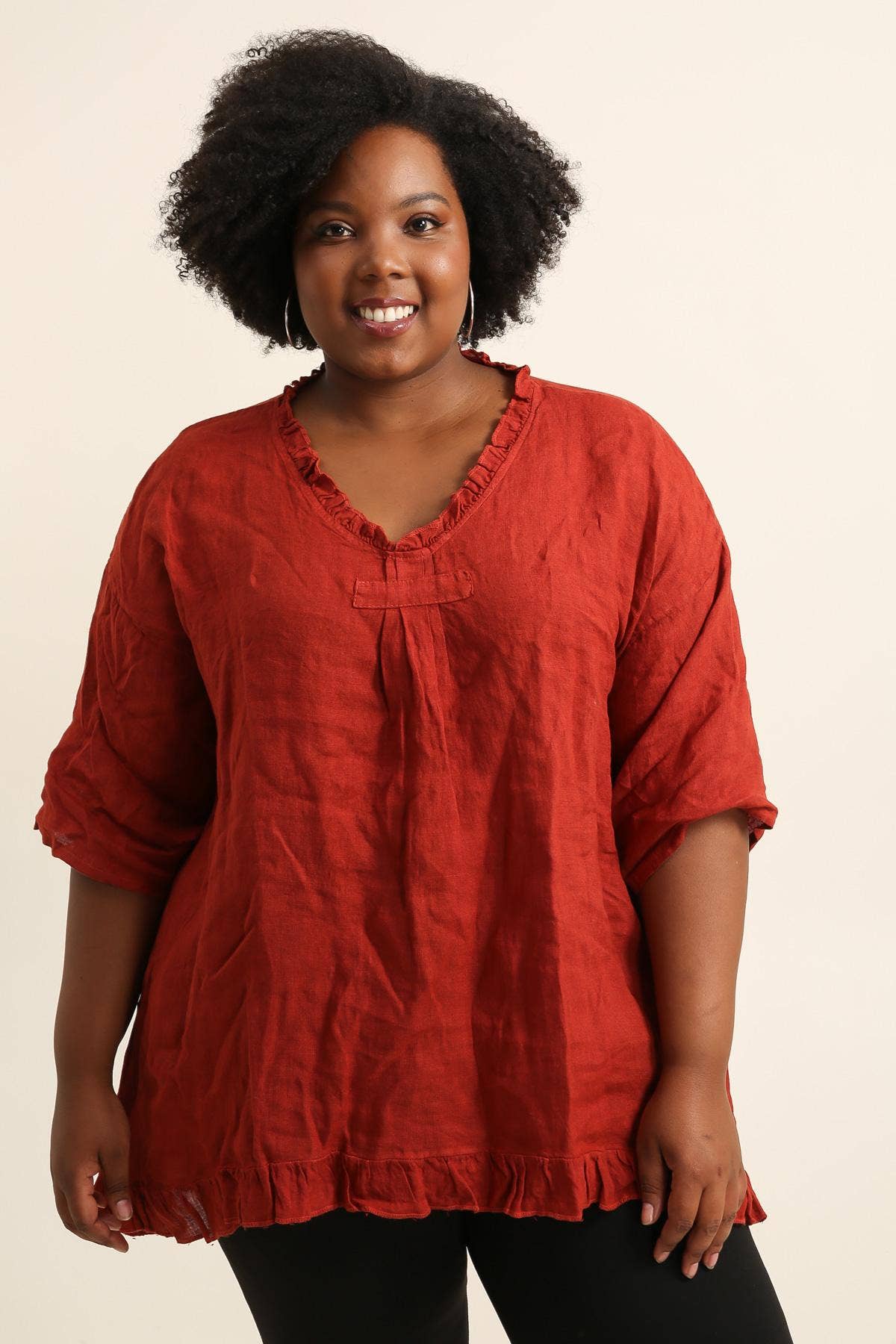 Plus size linen tunic SKU 23661: Chocolate