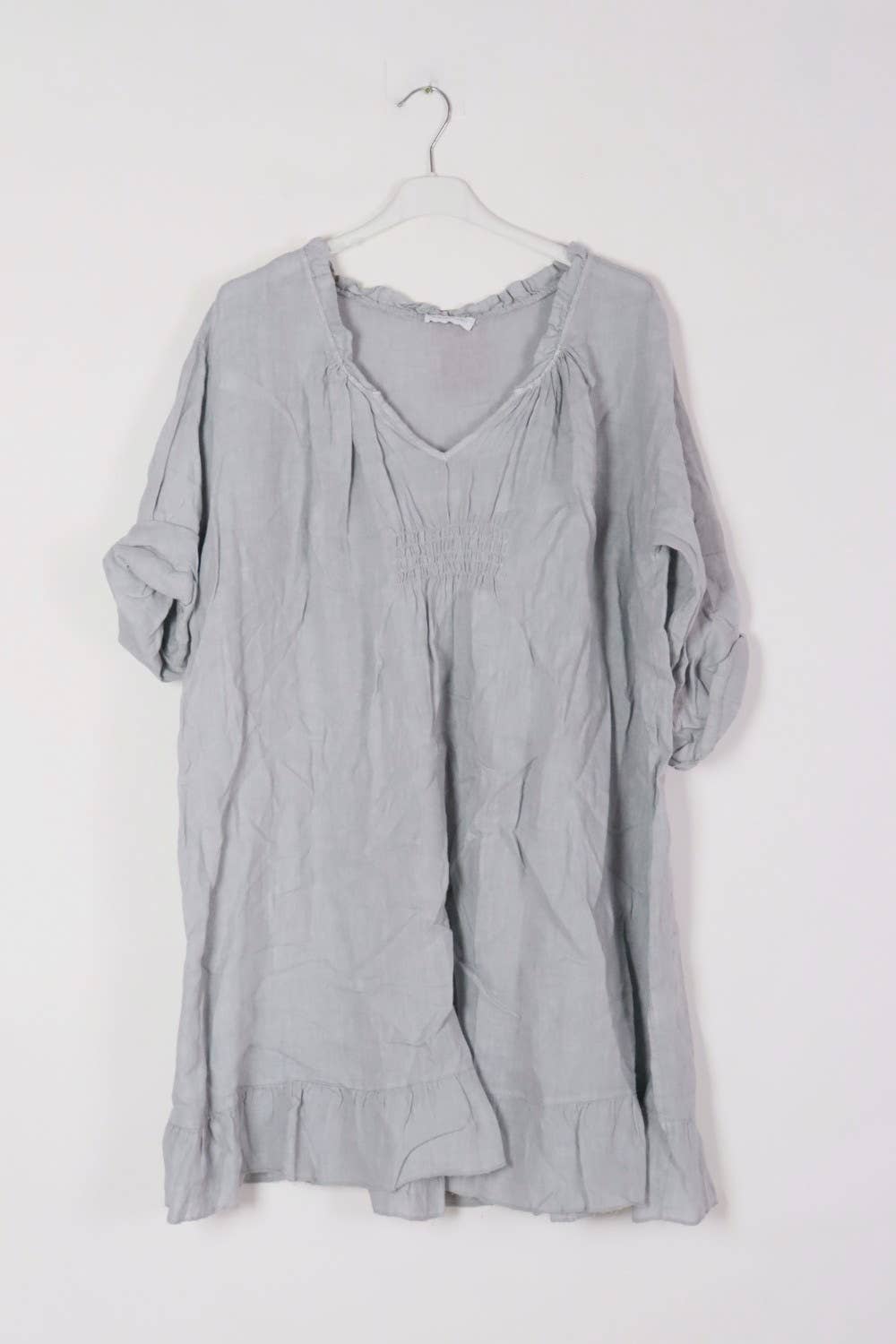 Plus size linen dress V neckline SKU 1628: Jeans blue