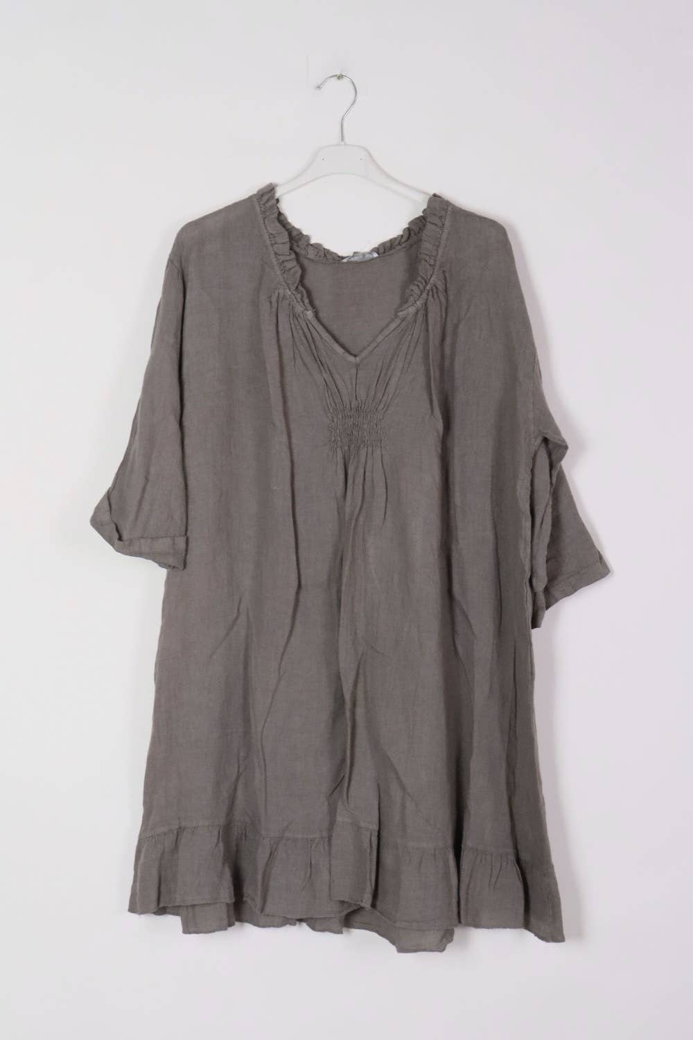 Plus size linen dress V neckline SKU 1628: Duck Green