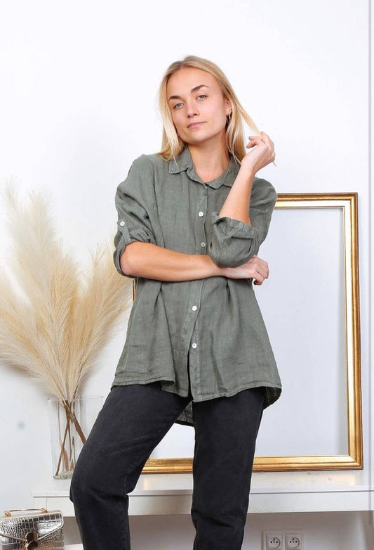 Italian linen shirt in khaki