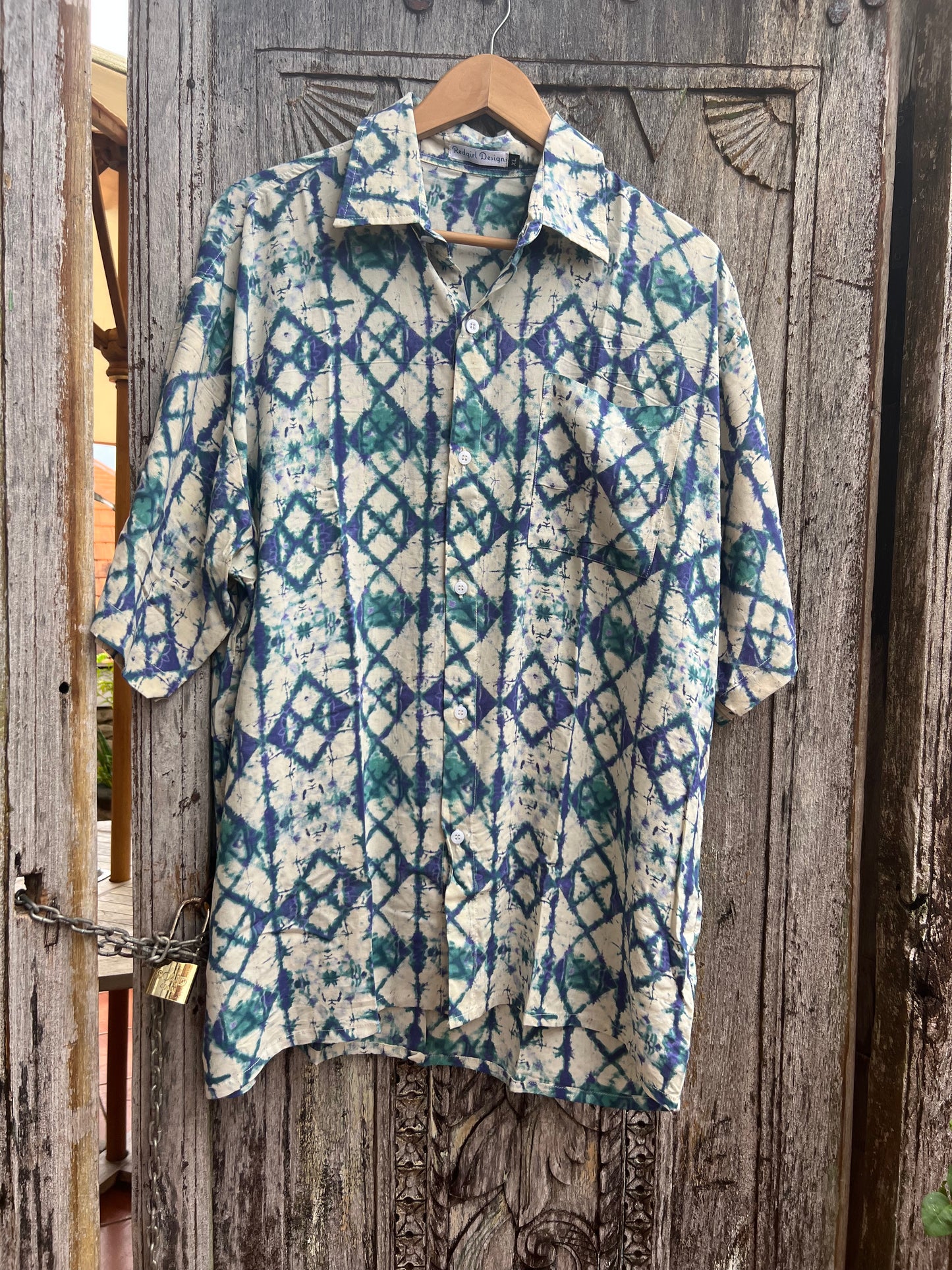 Blue Aztec men’s shirts by Redgirldesigns