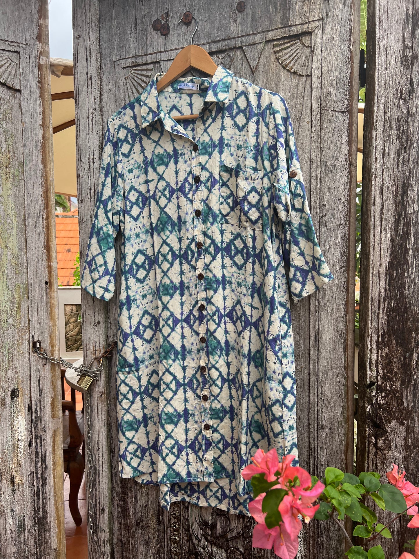 Aztec blue shirt dress