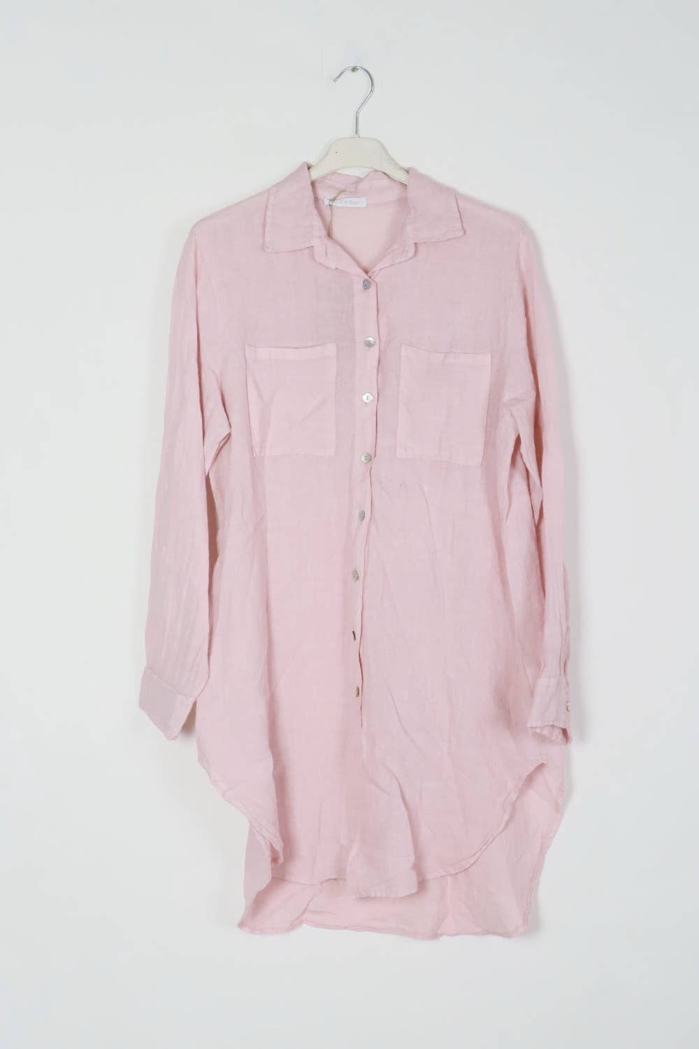 Short dress with front pockets in LINEN REF.2244: Pink / Unique