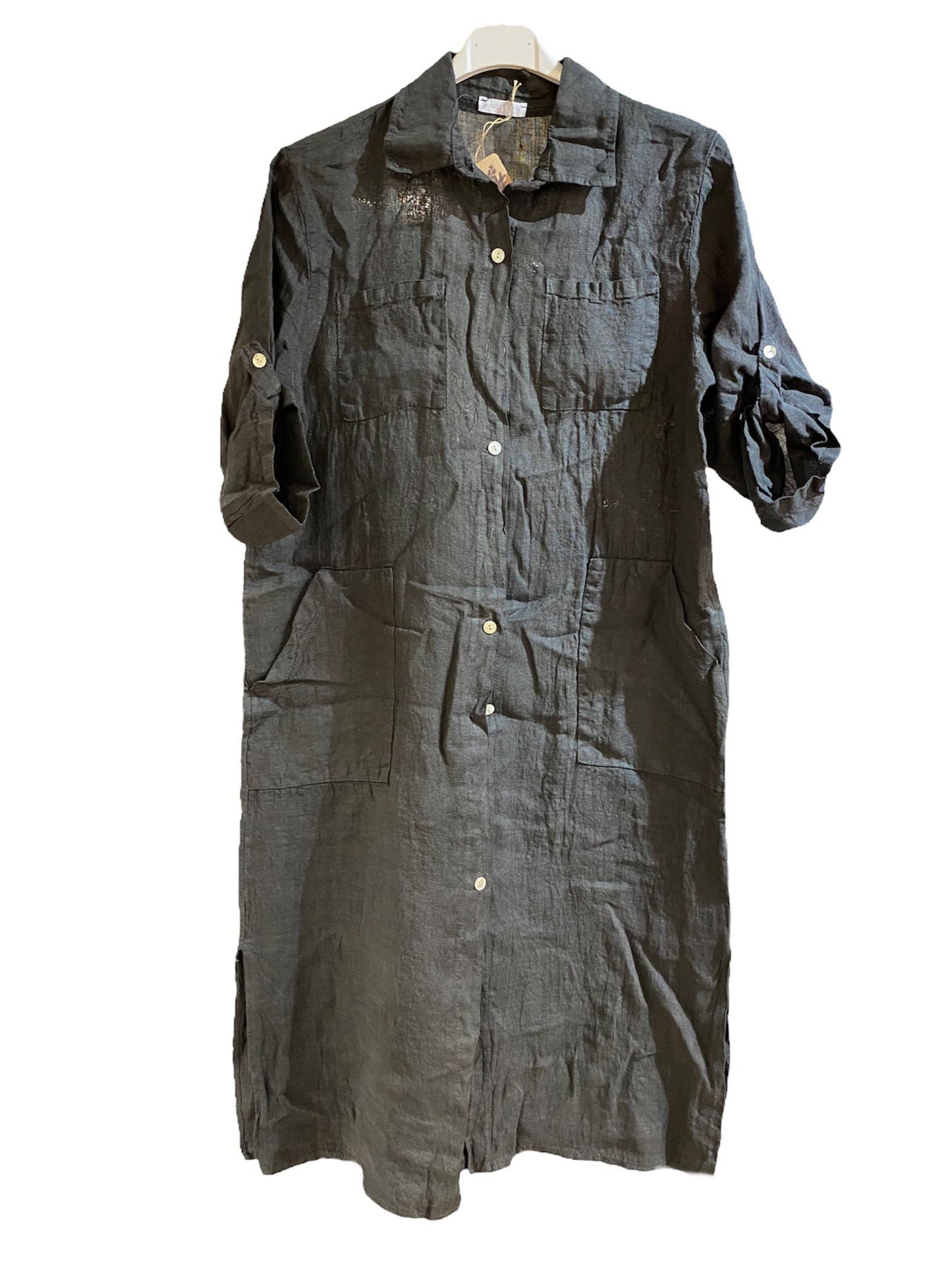 Dress in 100% linen Noir / One Size