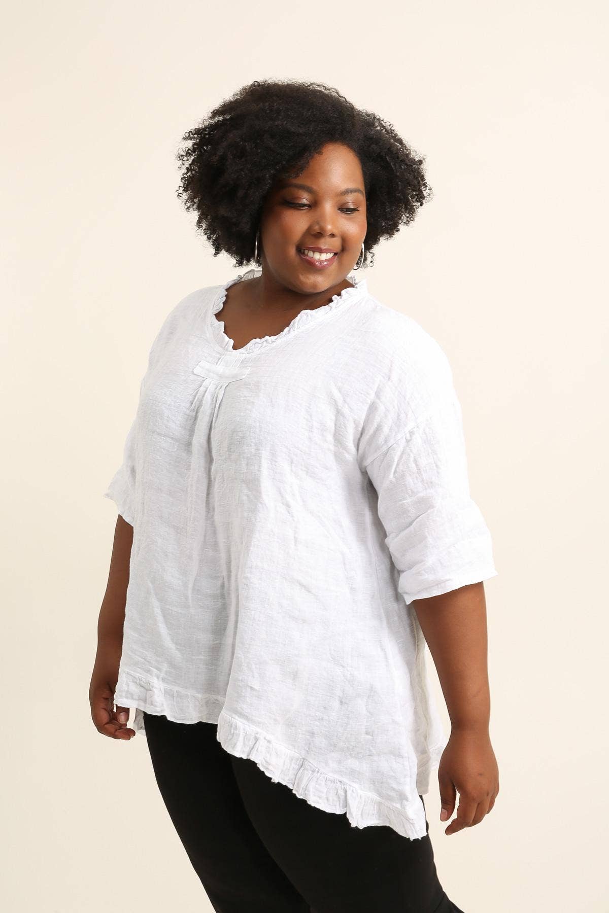 Plus size linen tunic SKU 23661: Chocolate