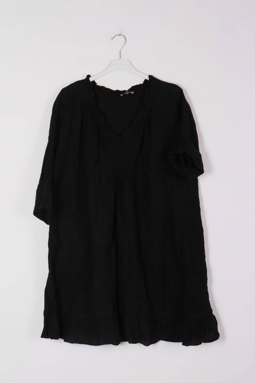 Plus size linen dress V neckline SKU 1628: Black