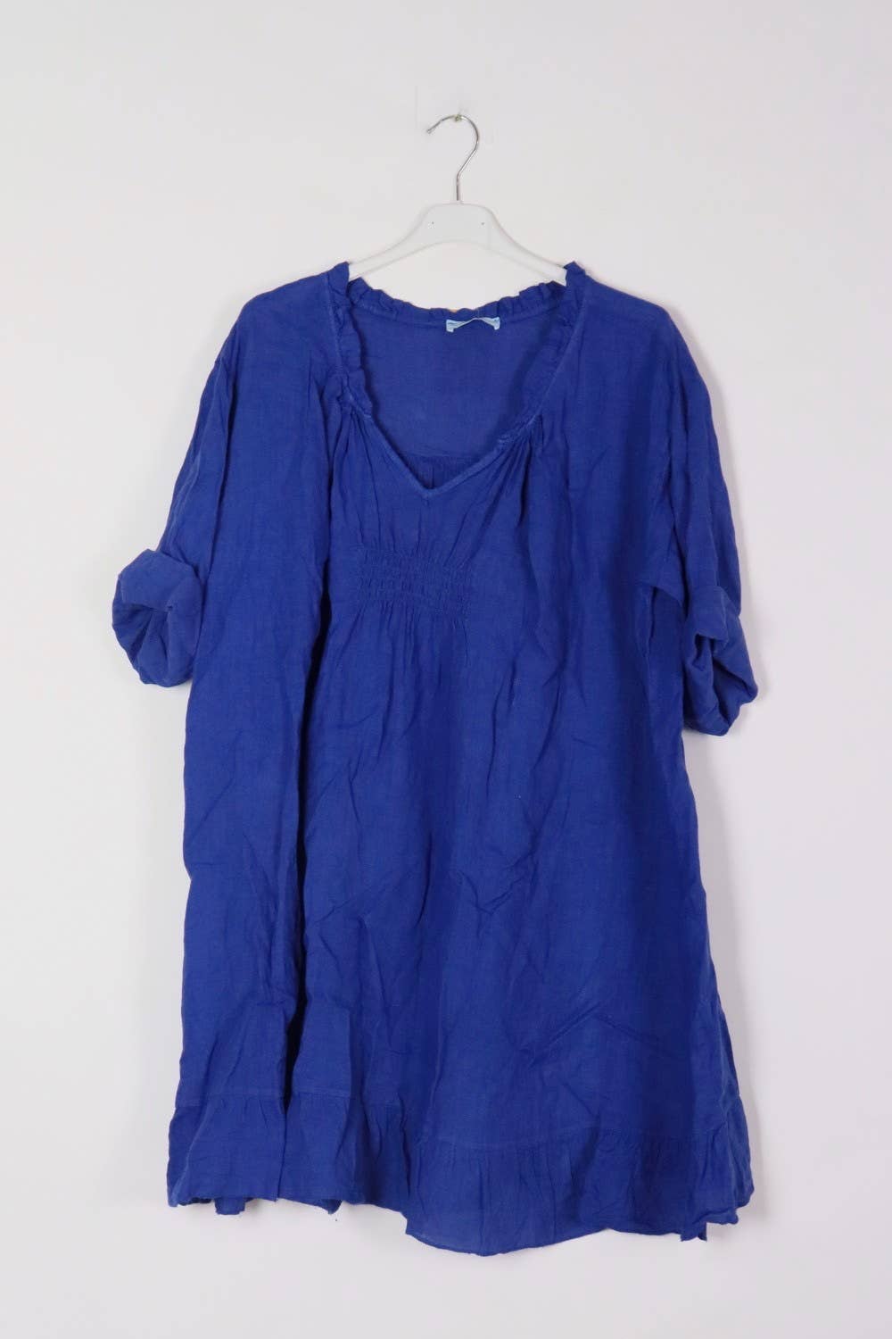 Plus size linen dress V neckline SKU 1628: Jeans blue