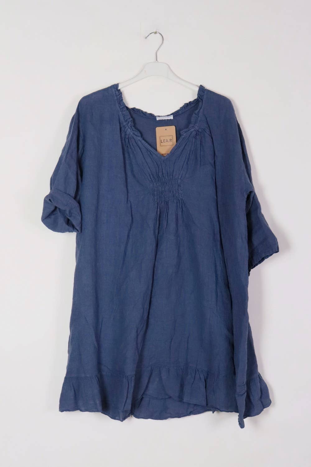 Plus size linen dress V neckline SKU 1628: Jeans blue