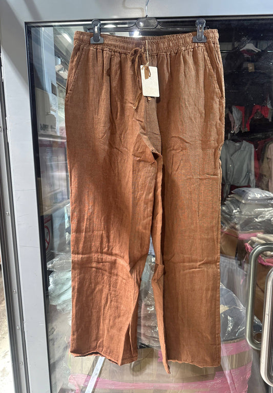 Plus size linen trouser Tabaco