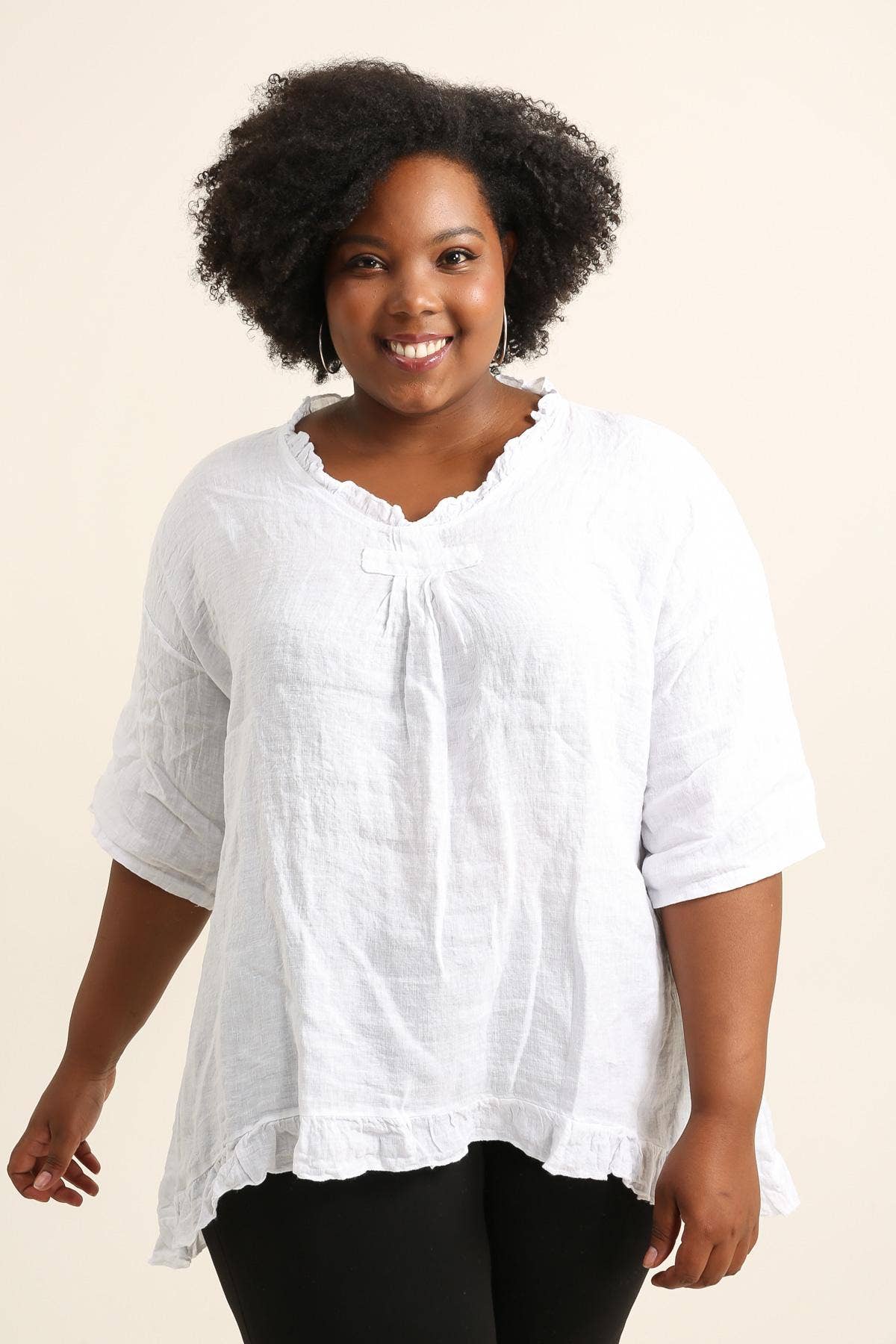 Plus size linen tunic SKU 23661: Chocolate