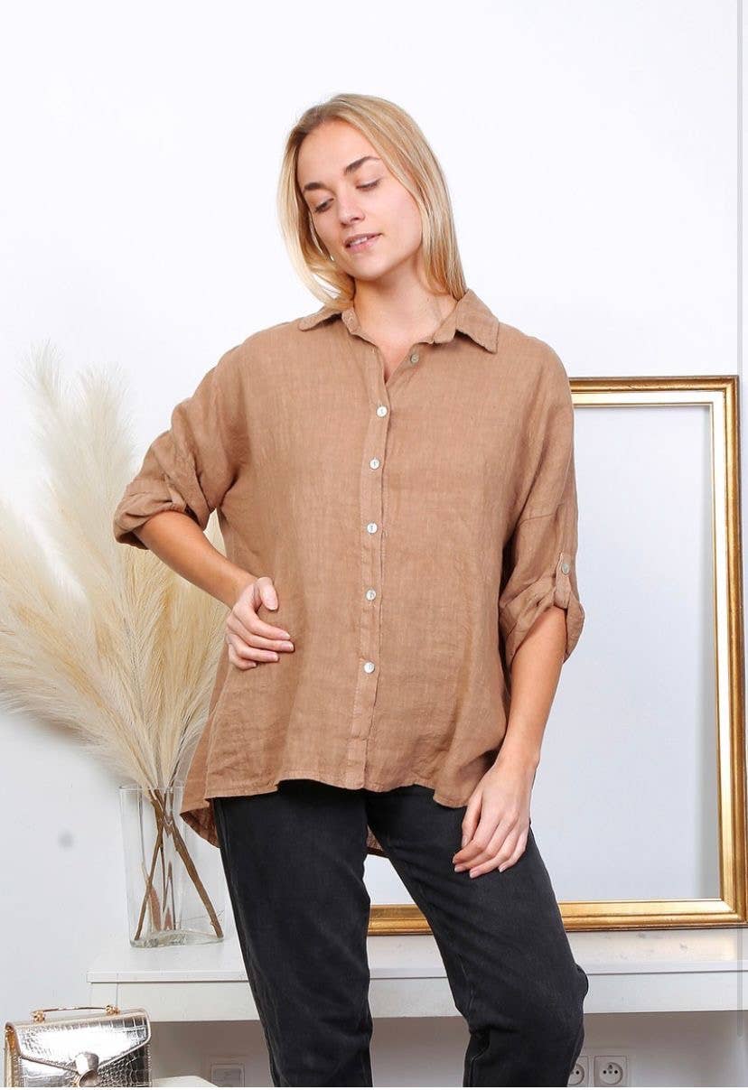 100% linen shirts REF. 20090: Khaki / Unique