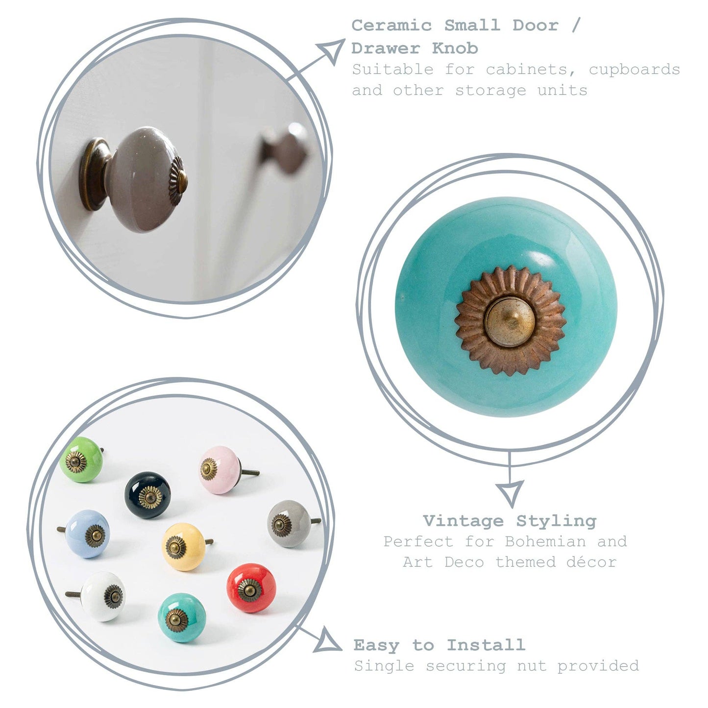 Round Ceramic Drawer Knob - Turquoise