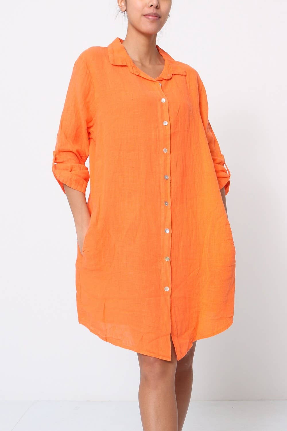 Short Dresses in 100% Linen REF. 197: Khaki / Unique