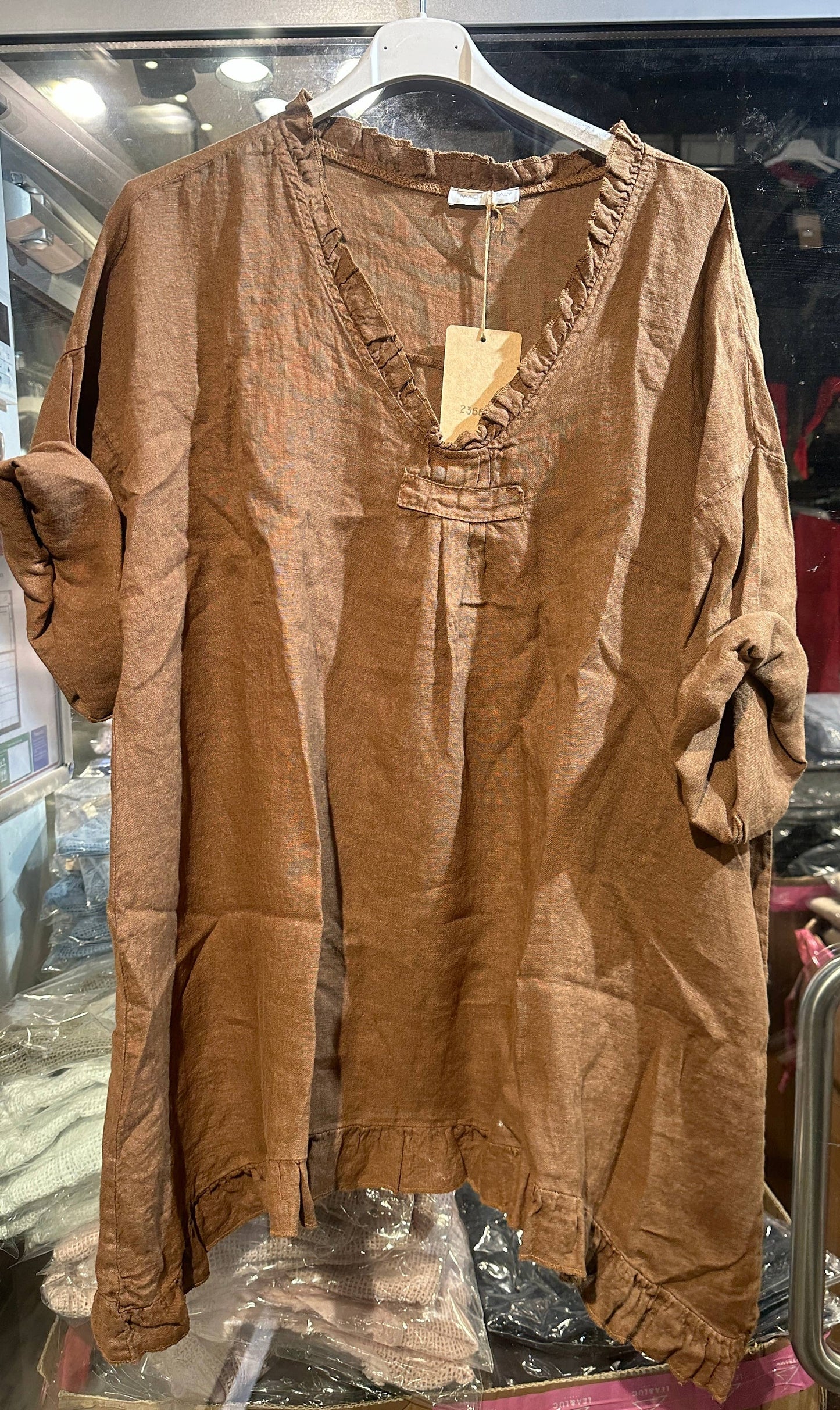 Plus size linen tunic SKU 23661: Rust