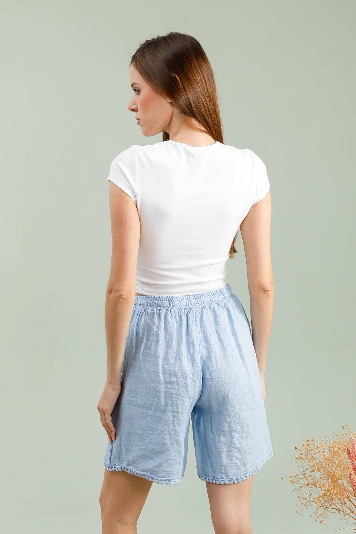 100% Linen Bermuda Shorts REF. 85751: Duck Green