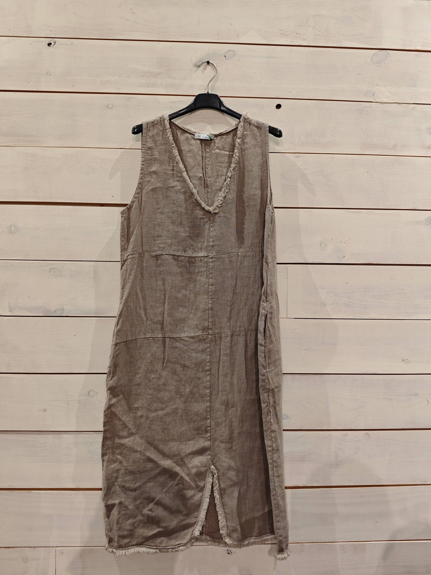 REF 27156 FRINGED DRESSES SLEEVED SILK 100% LINEN: grey