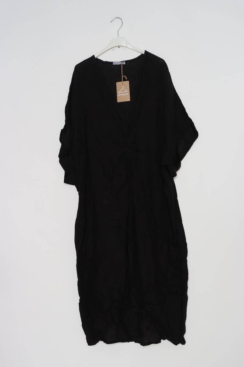 V-neck front swirl long dress  Black