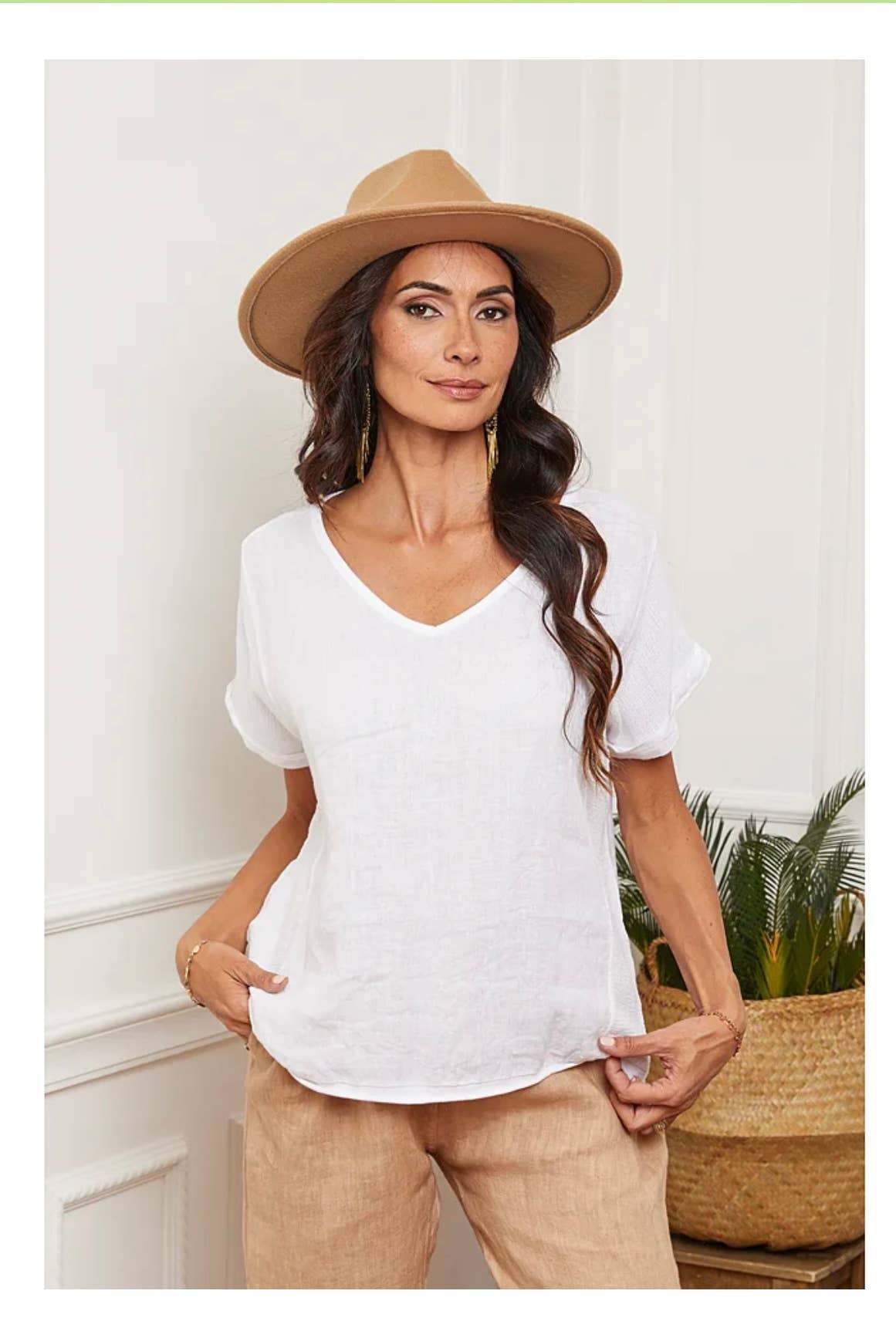 Textured T-shirt in 100% linen REF. 651: White / Unique