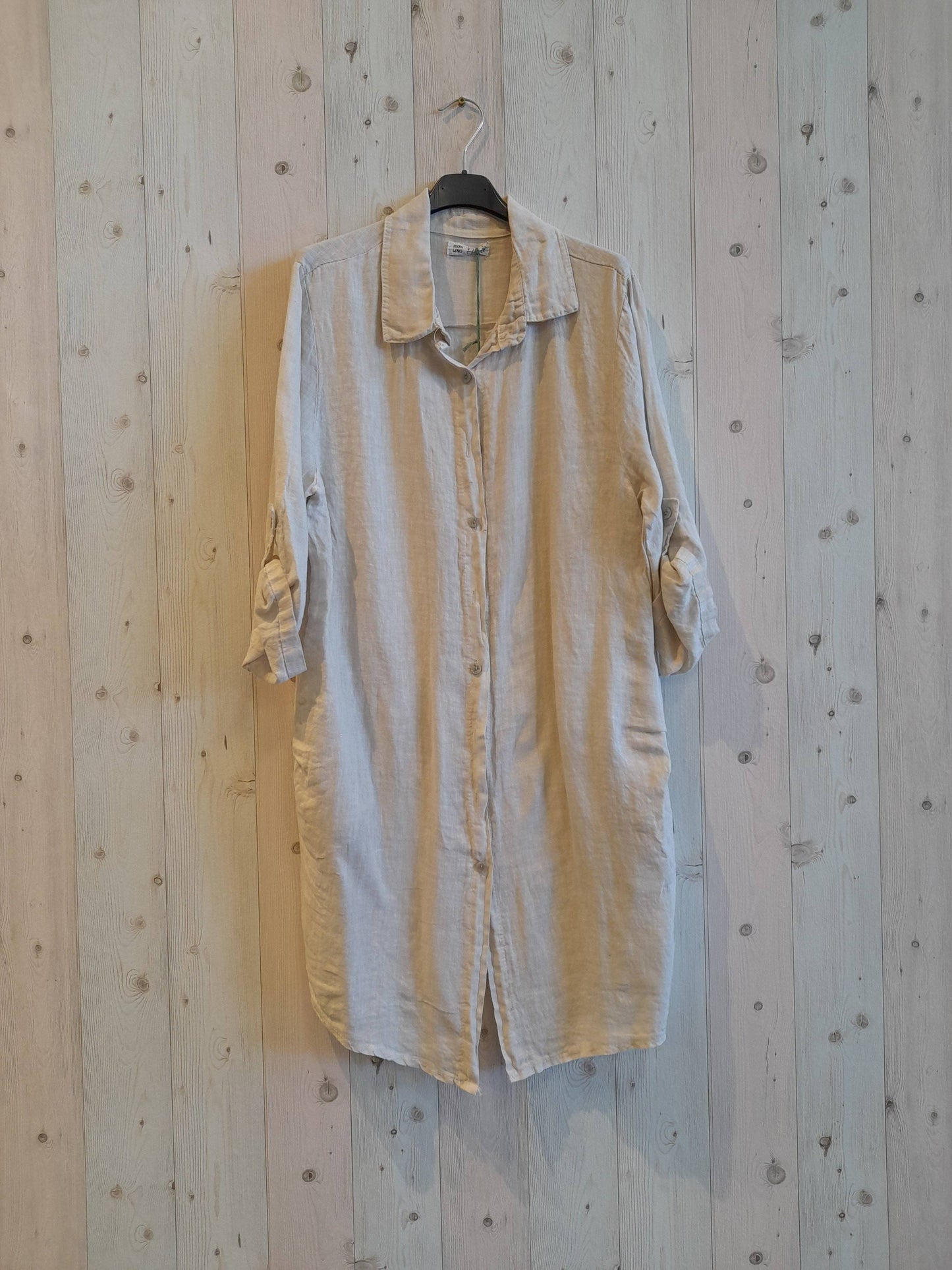 100% LINEN SHIRT dress: BLACK