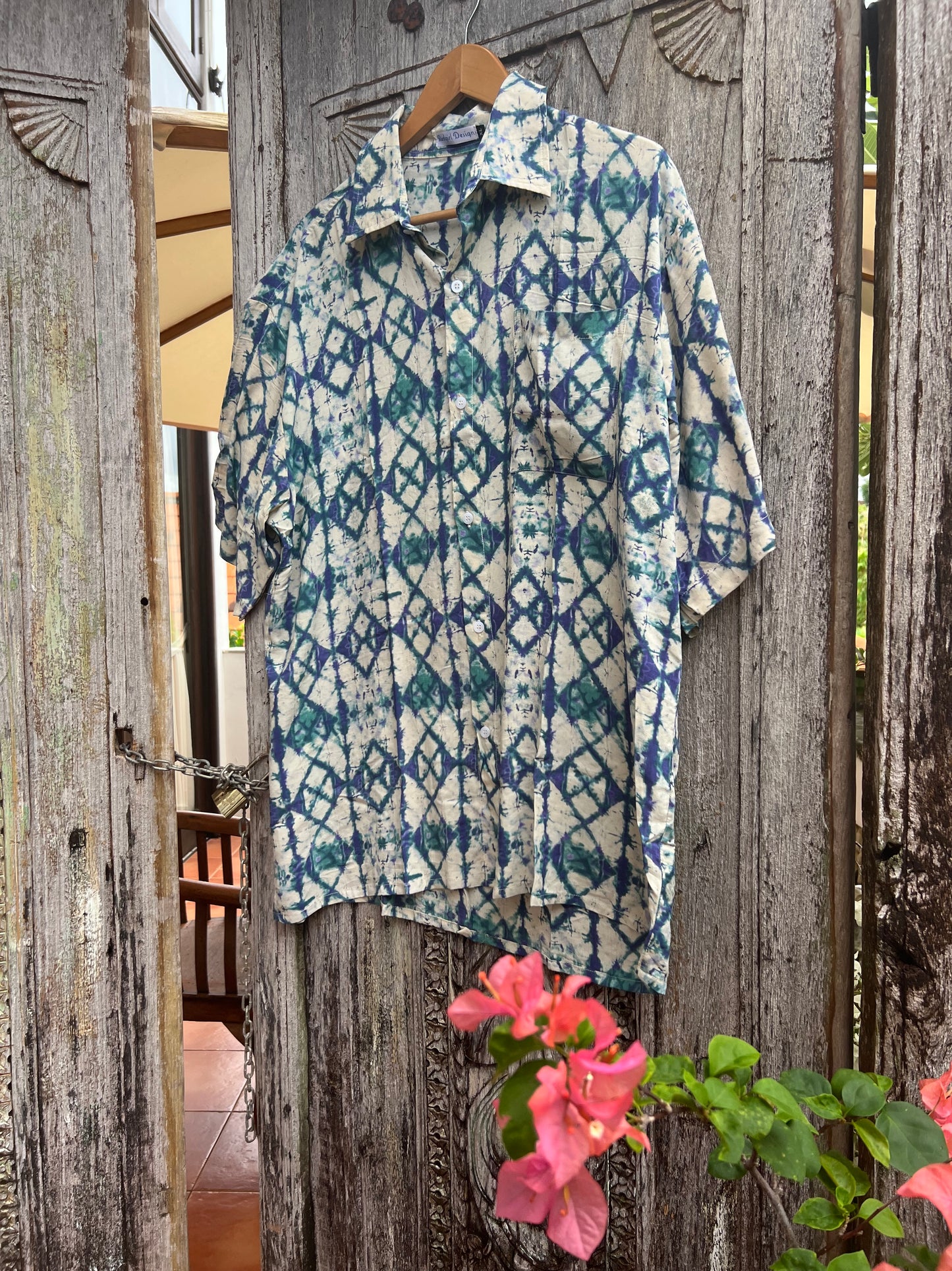 Blue Aztec men’s shirts by Redgirldesigns