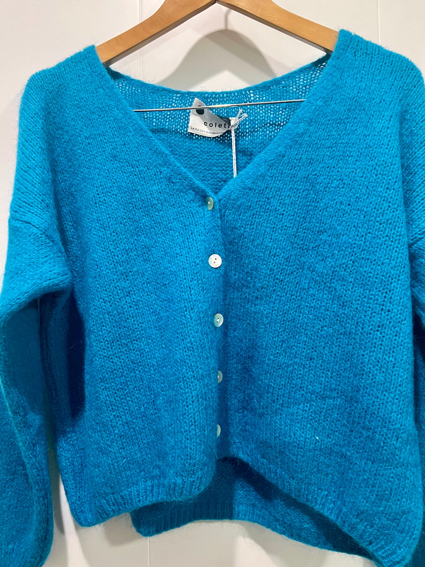 Mohair cardigan duck egg blue by la maison des fibres naturelles