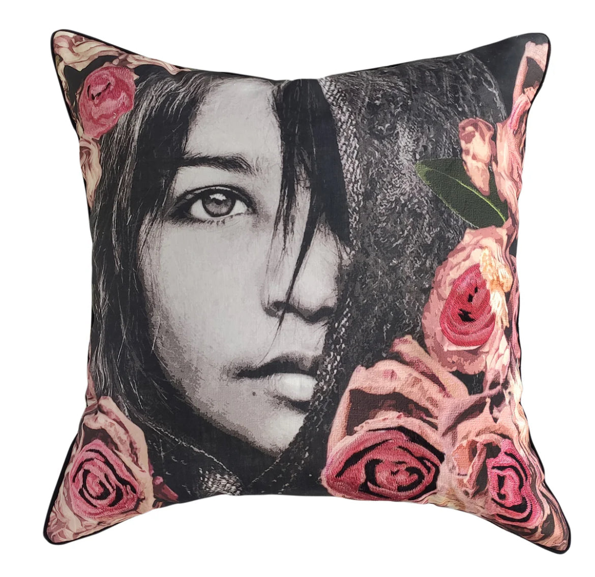 Anita-Gypsy rose Embroided cushion cover 55 cmx 55 cm