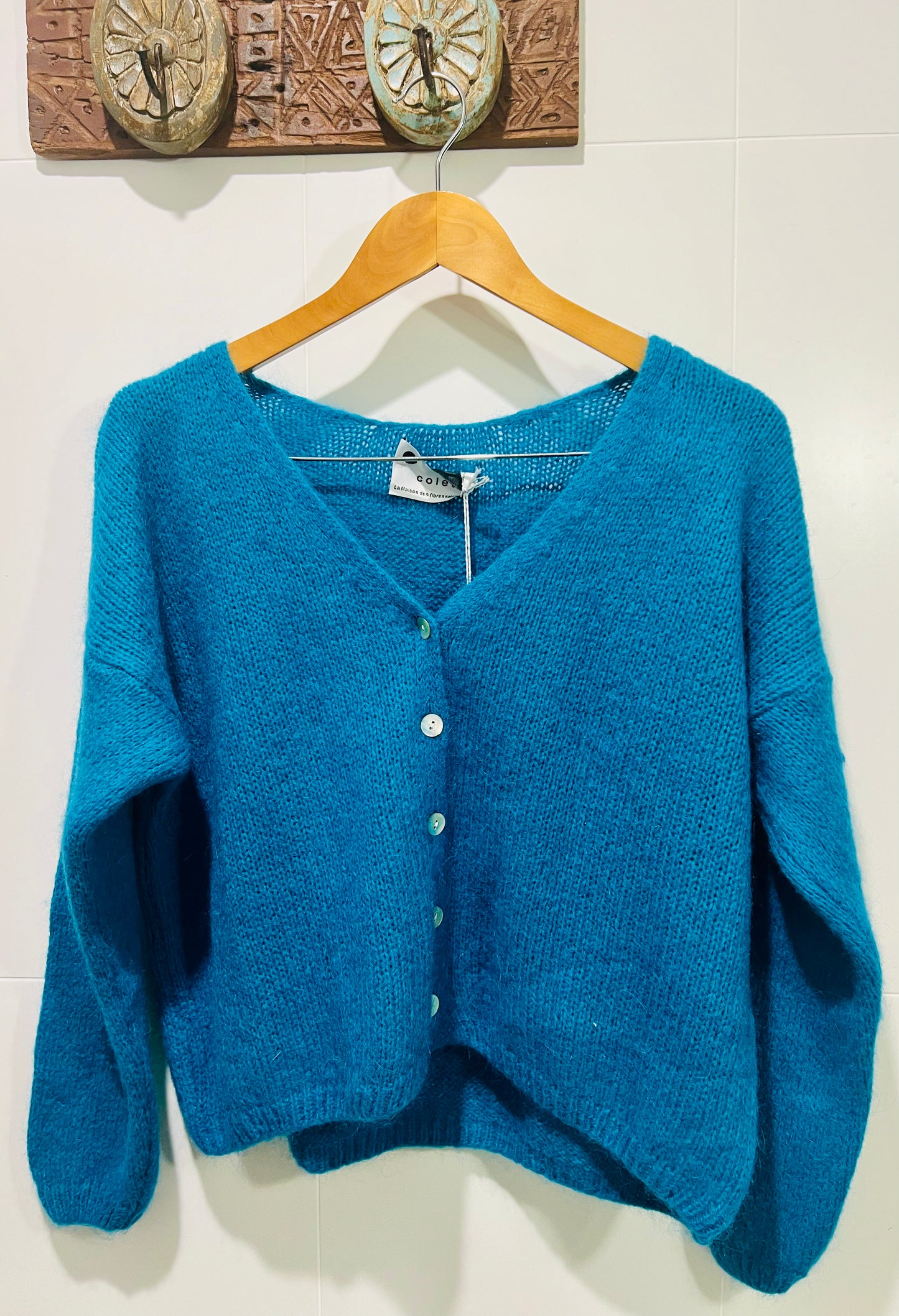 Mohair cardigan duck egg blue by la maison des fibres naturelles