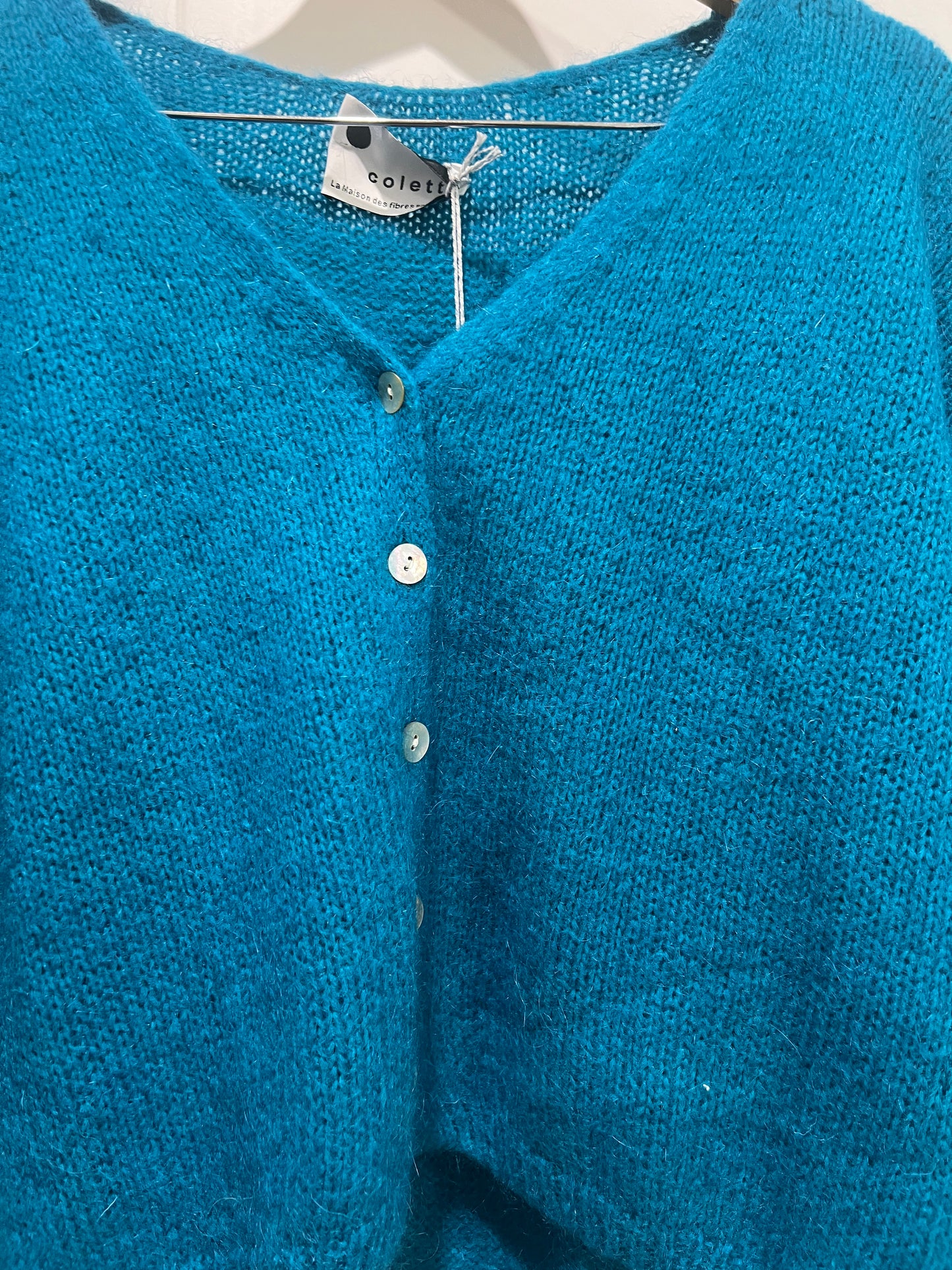 Mohair cardigan duck egg blue by la maison des fibres naturelles