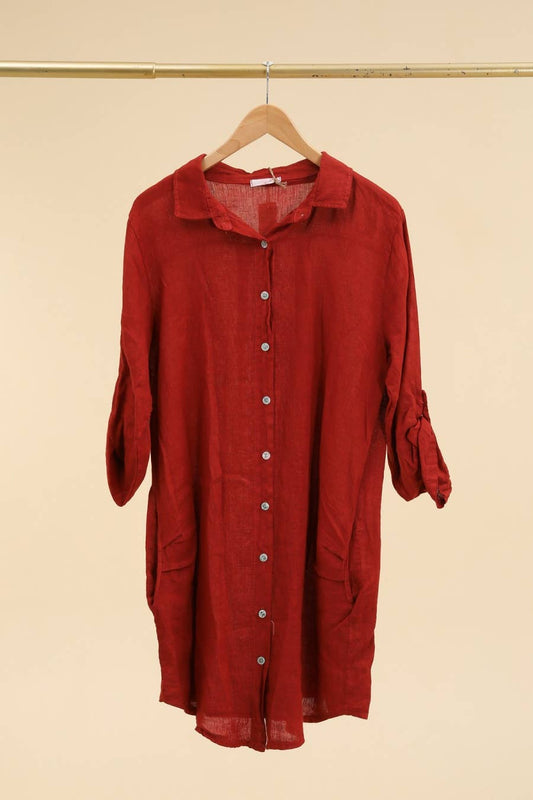 Short Dresses in 100% Linen REF. 197: Terracotta / Unique