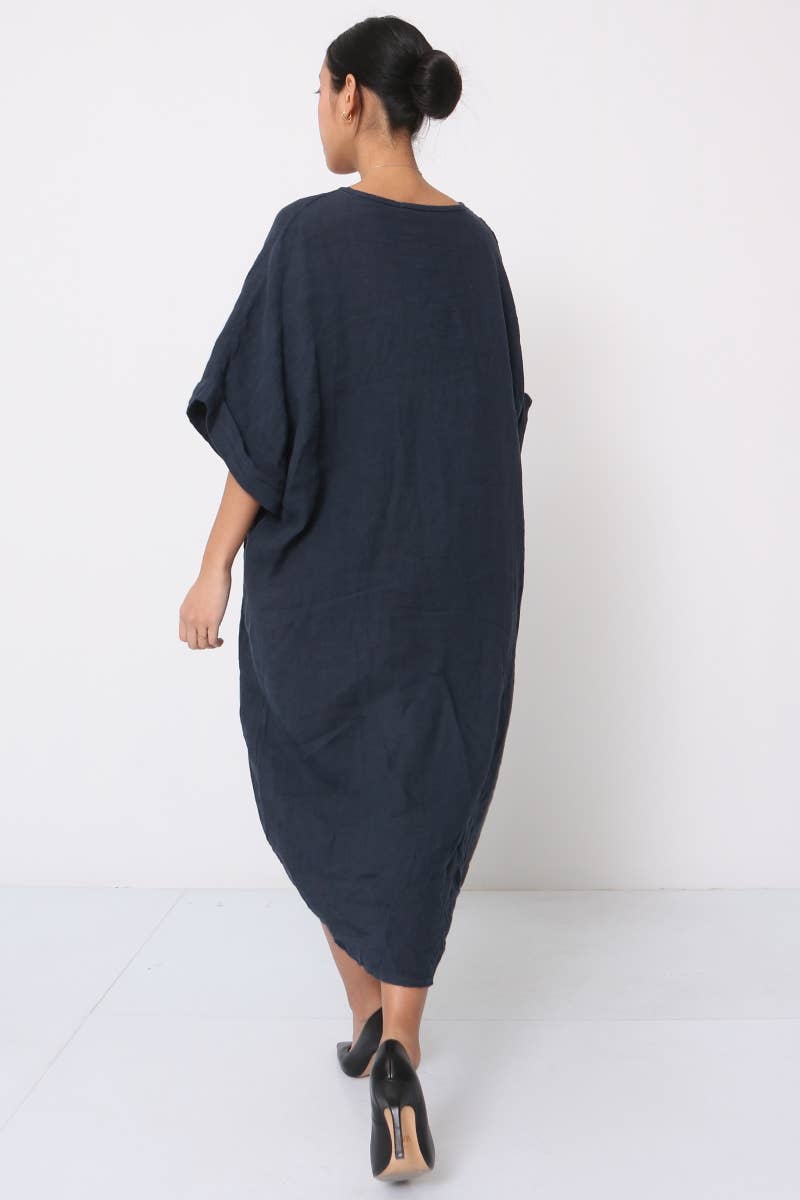 V-neck front swirl long dress  Black