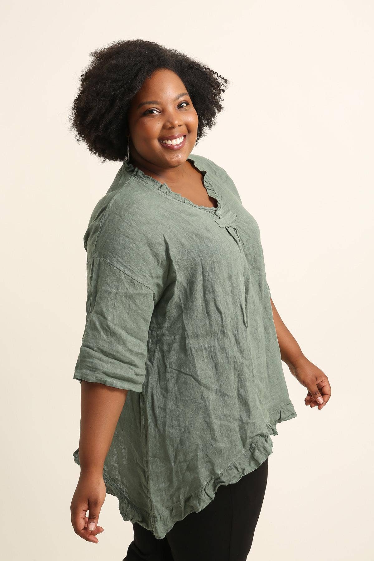 Plus size linen tunic SKU 23661: Chocolate