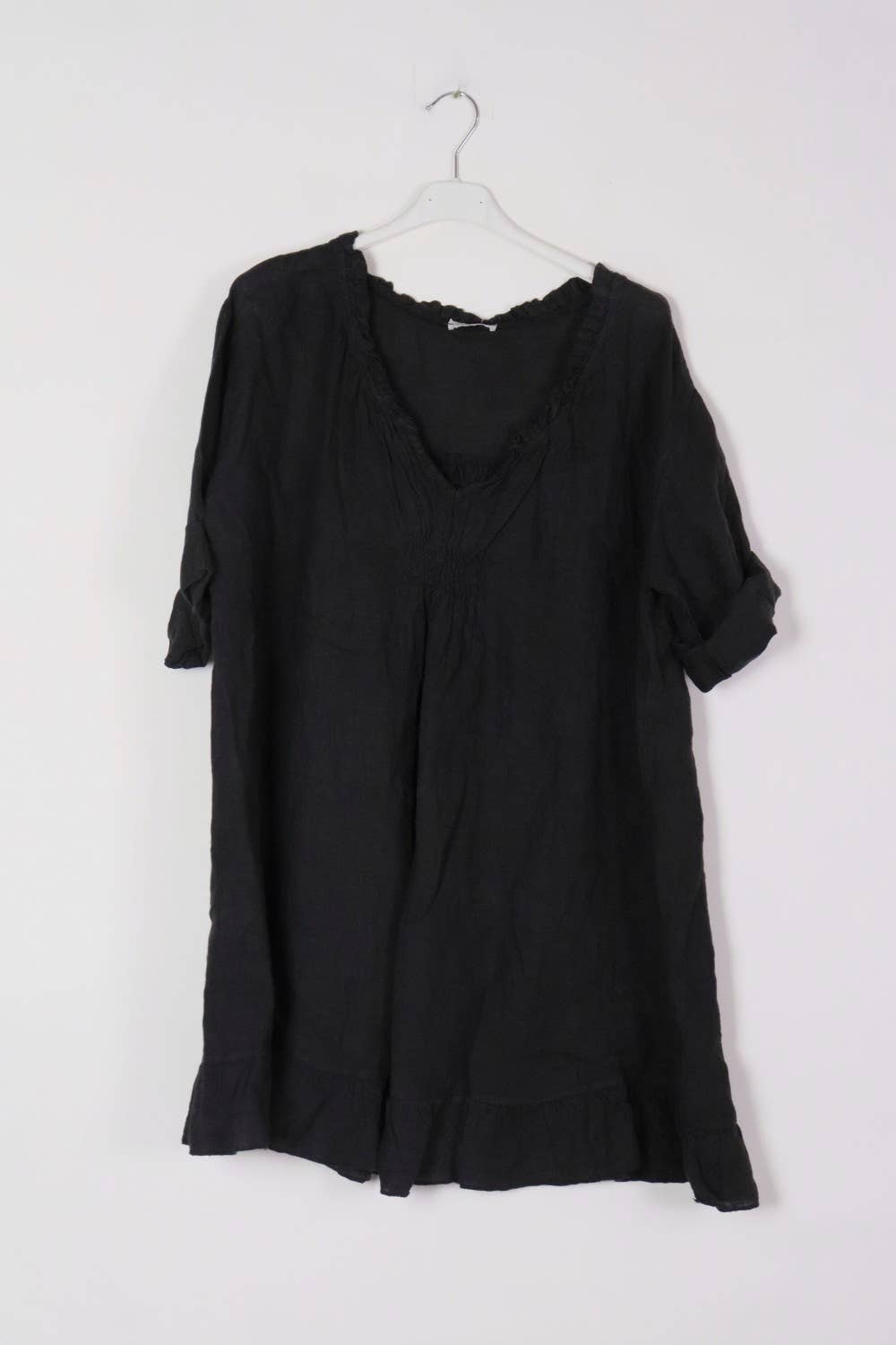 Plus size linen dress V neckline SKU 1628: Black