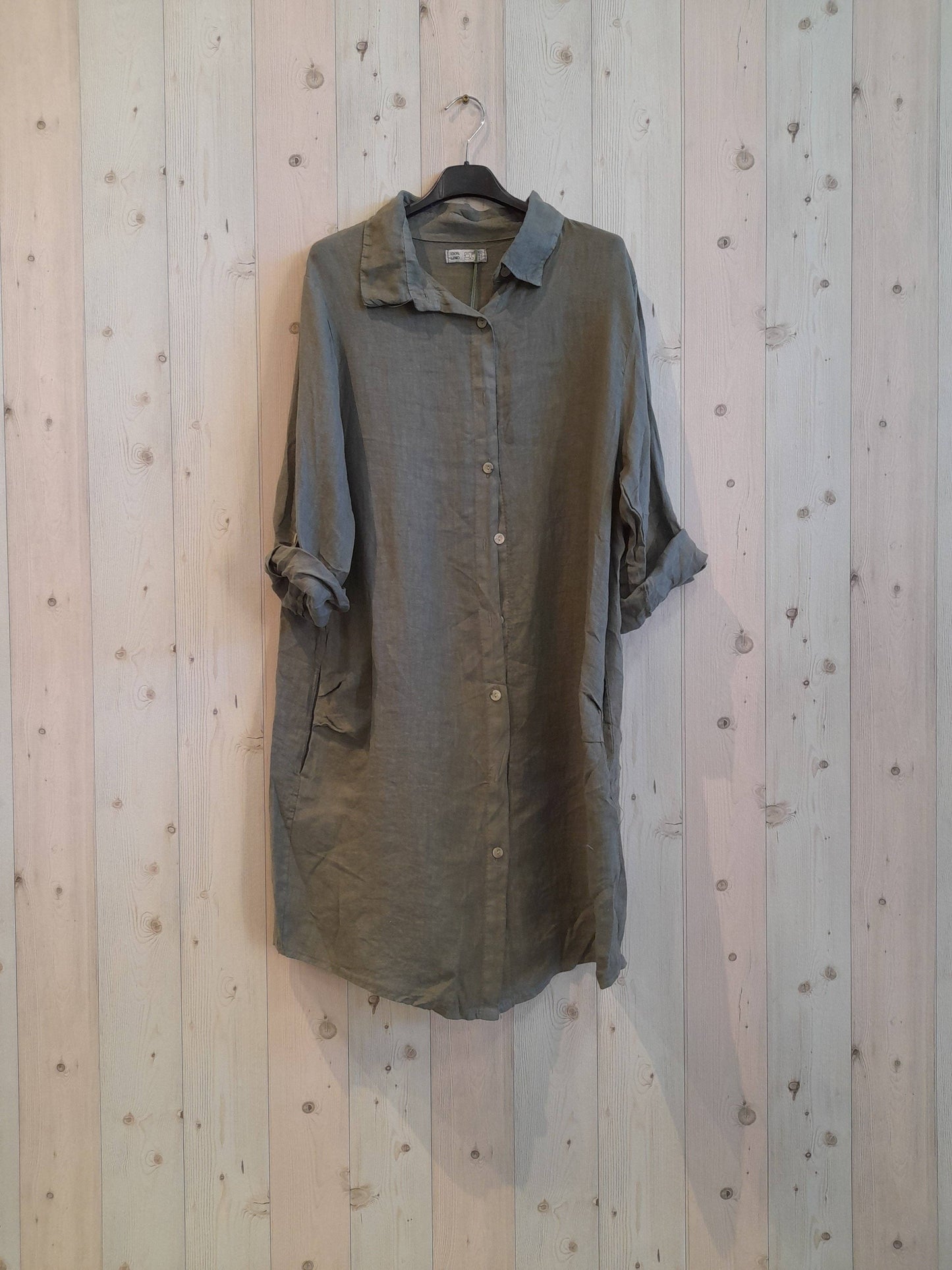 100% LINEN SHIRT dress: BLACK